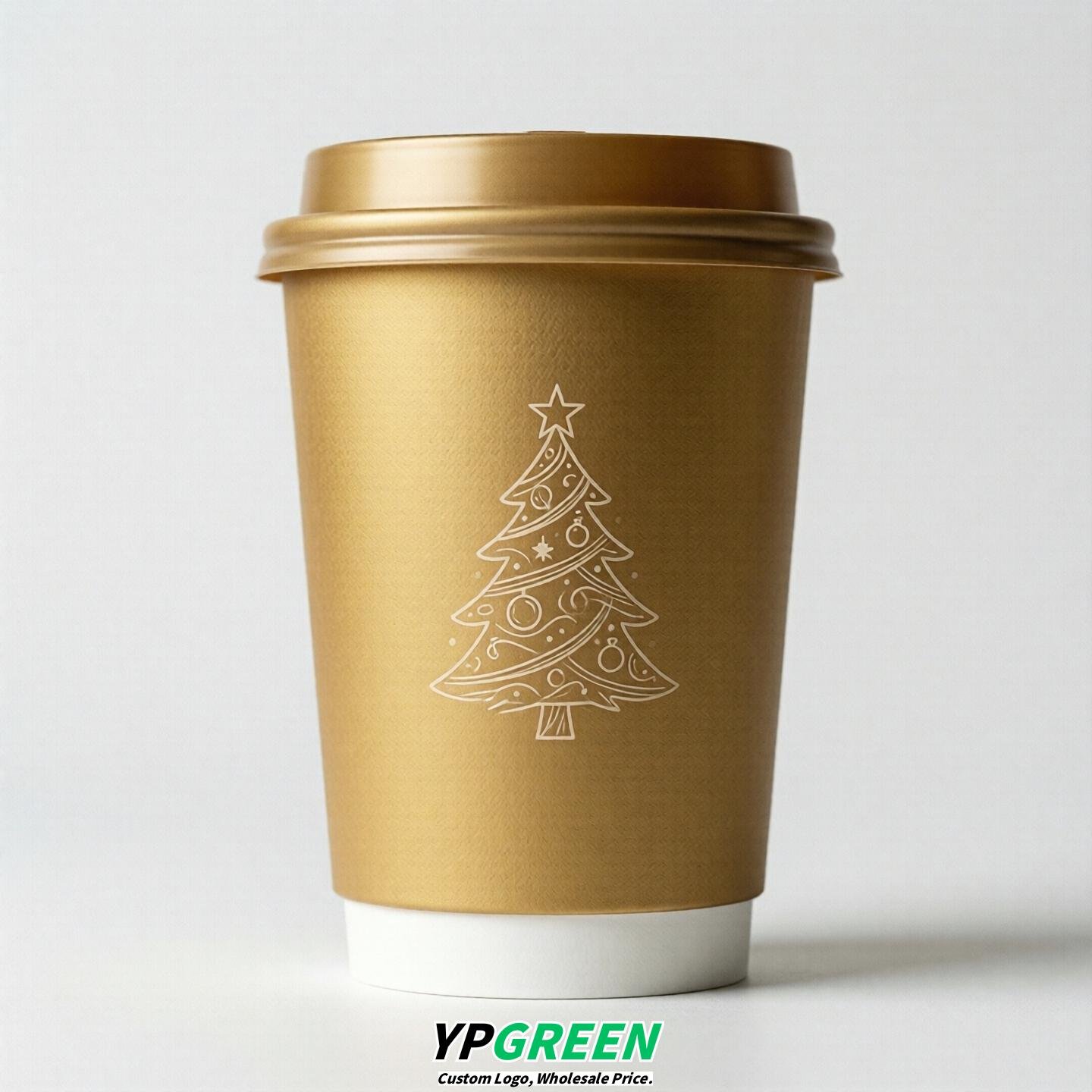 Gold Paper Cups with Christmas Design 8-24oz