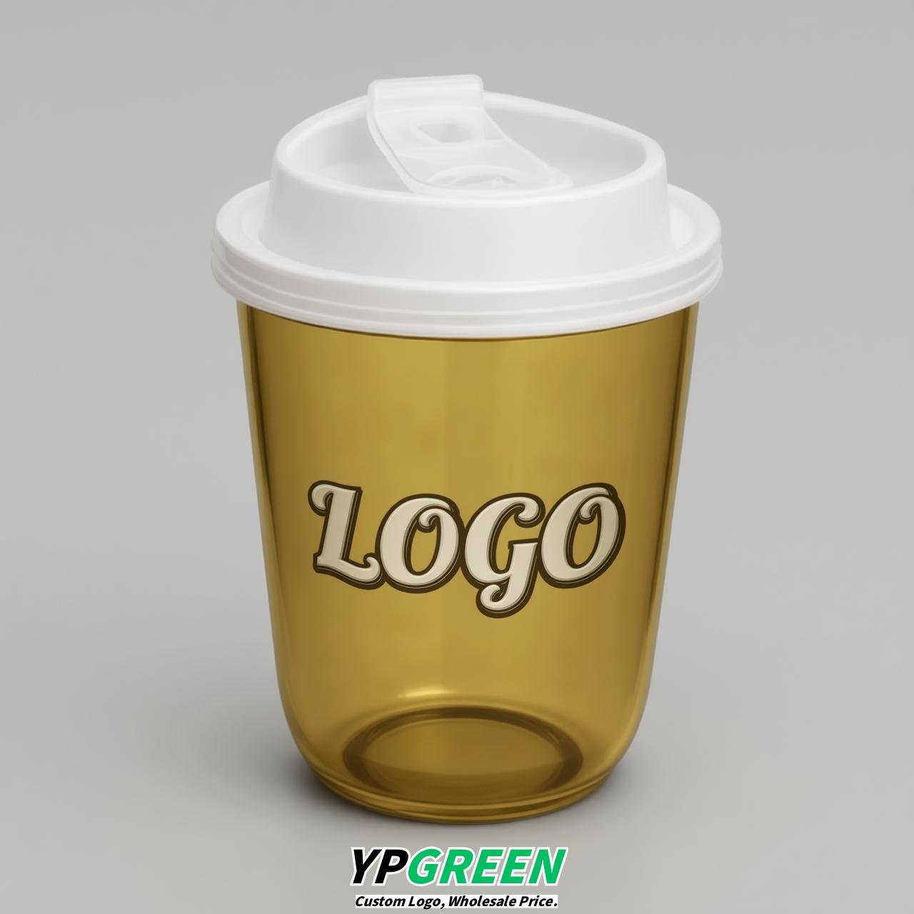 Gold U Shape Cups with Lid - Custom Logo PP & PET Plastic Disposable
