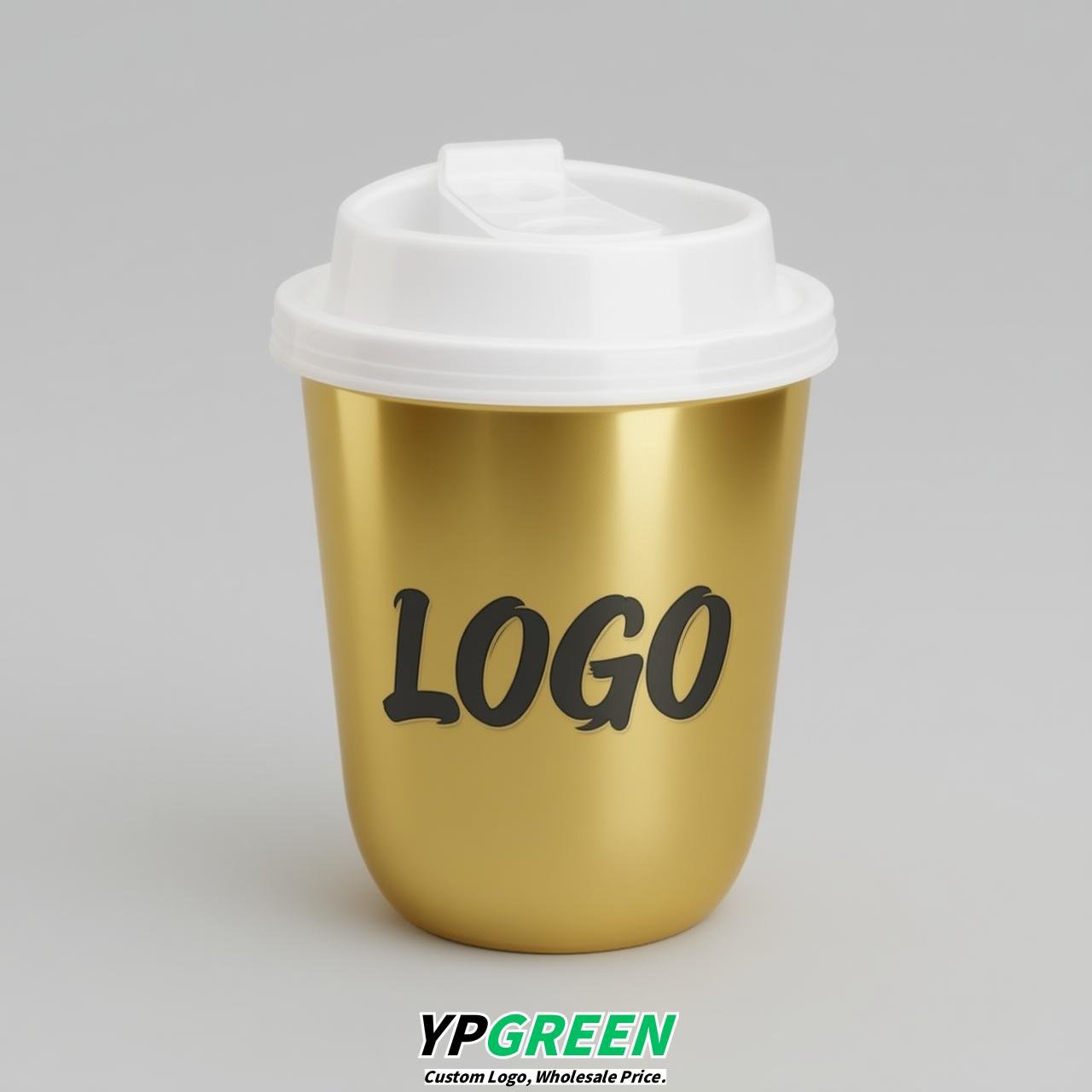 Gold U Shape Cups with Lid - Custom Logo PP & PET Plastic Disposable