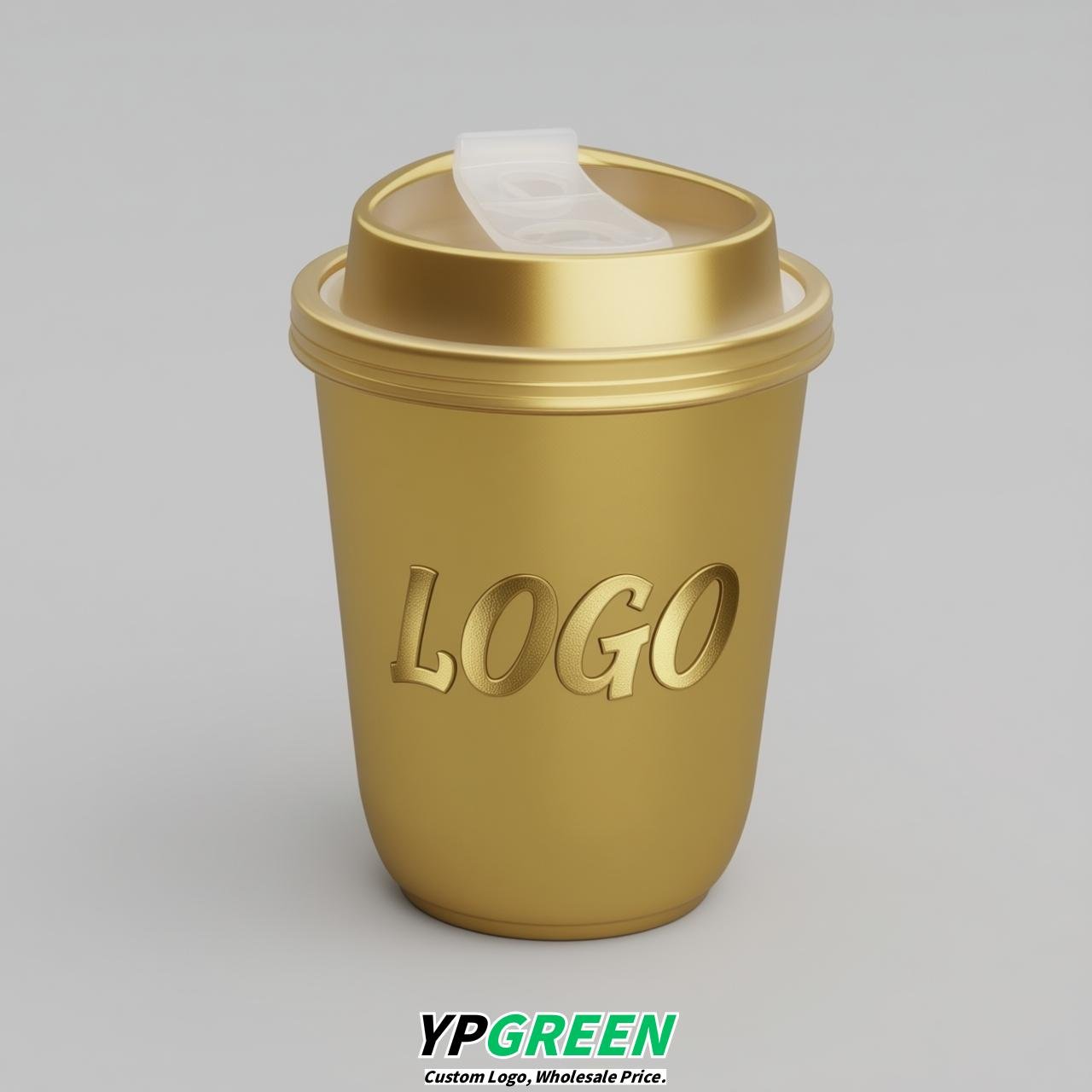 Gold U Shape Cups with Lid - Custom Logo PP & PET Plastic Disposable