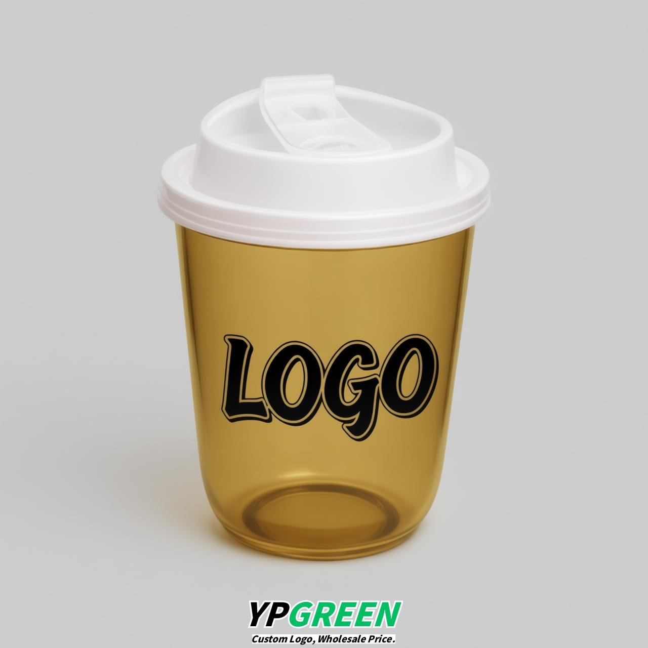 Gold U Shape Cups with Lid - Custom Logo PP & PET Plastic Disposable