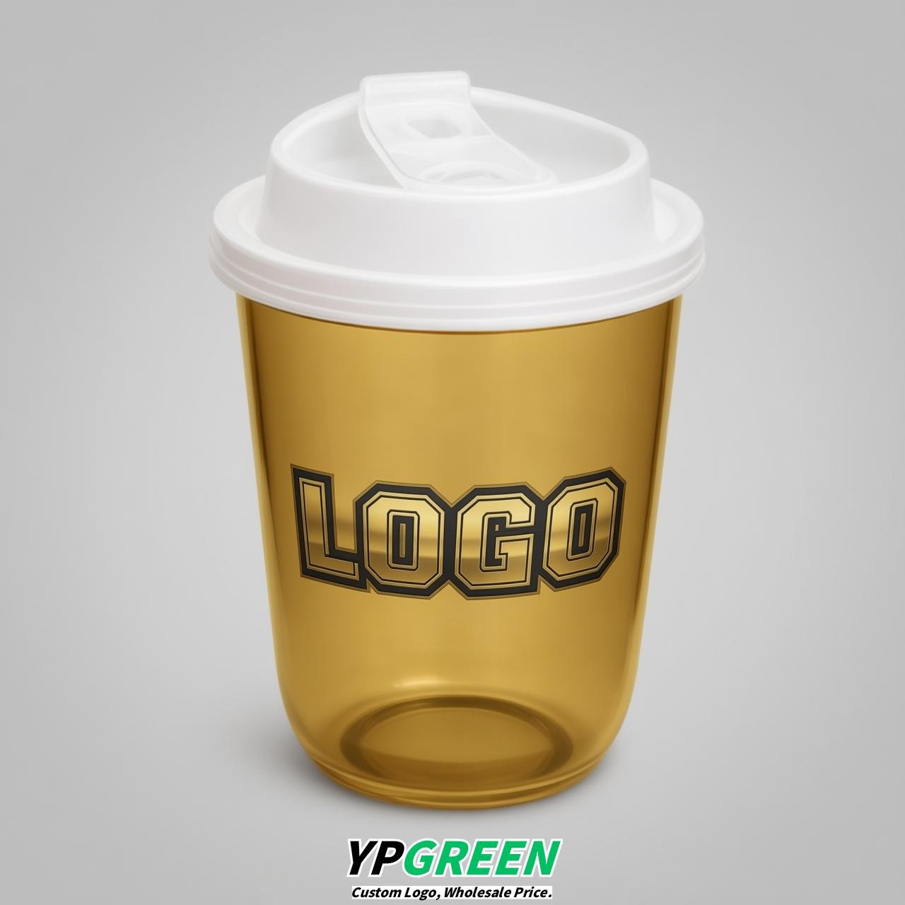 Gold U Shape Cups with Lid - Custom Logo PP & PET Plastic Disposable