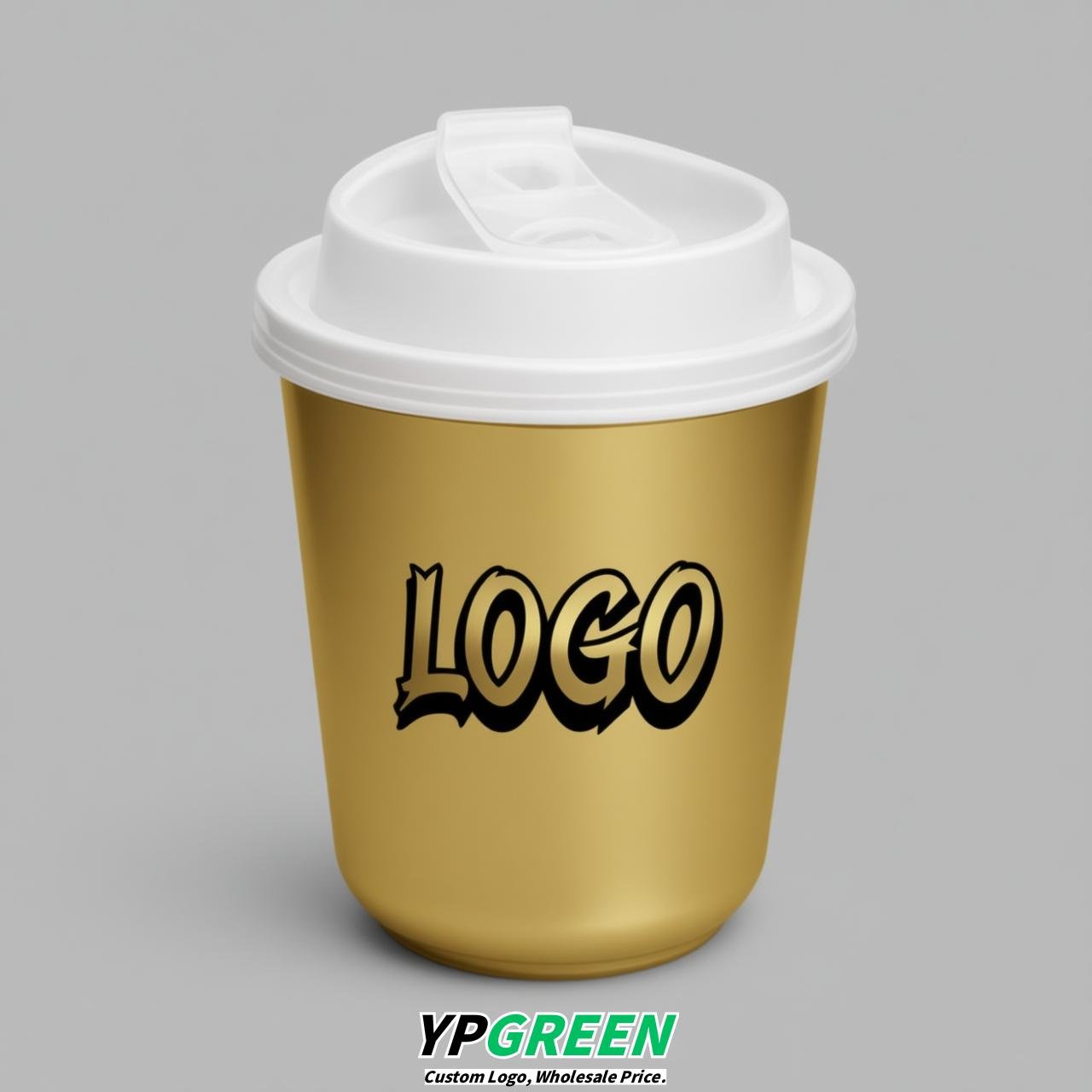 Gold U Shape Cups with Lid - Custom Logo PP & PET Plastic Disposable