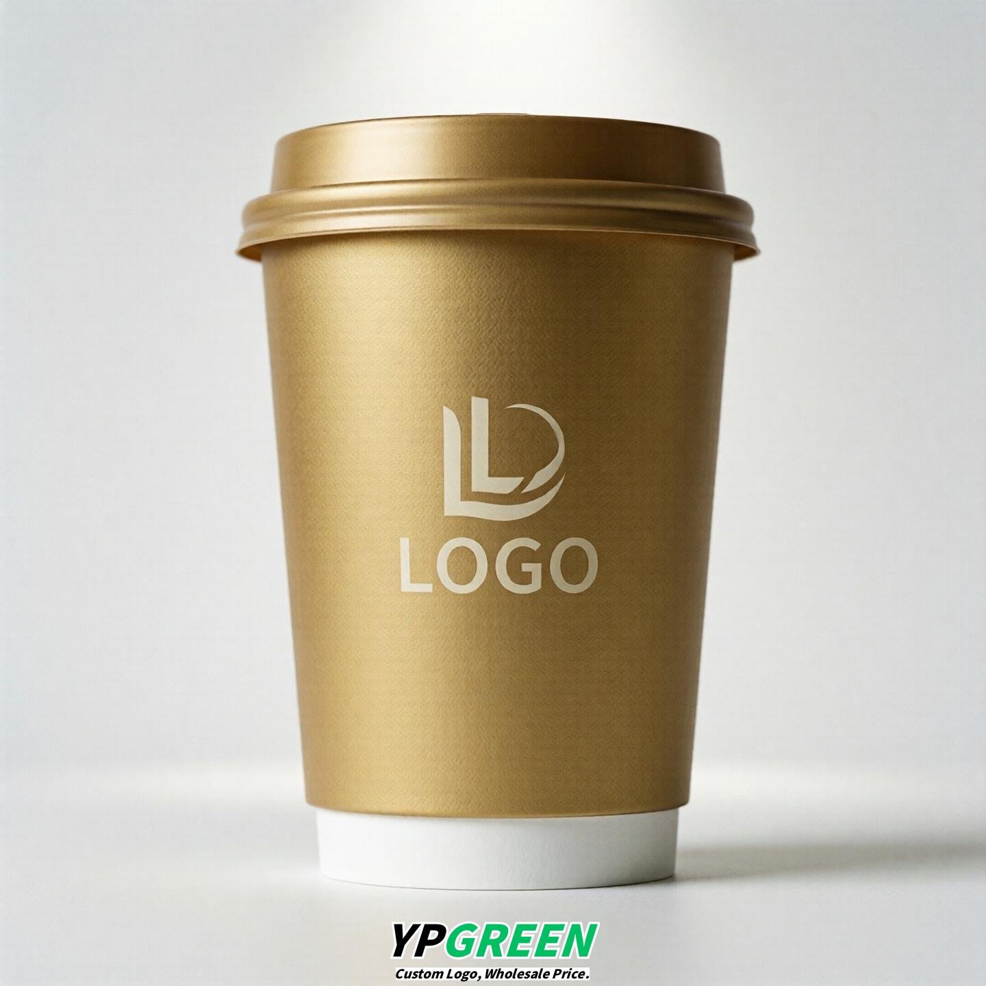 Gold Custom Logo Paper Cups: 8-24oz & Double Wall