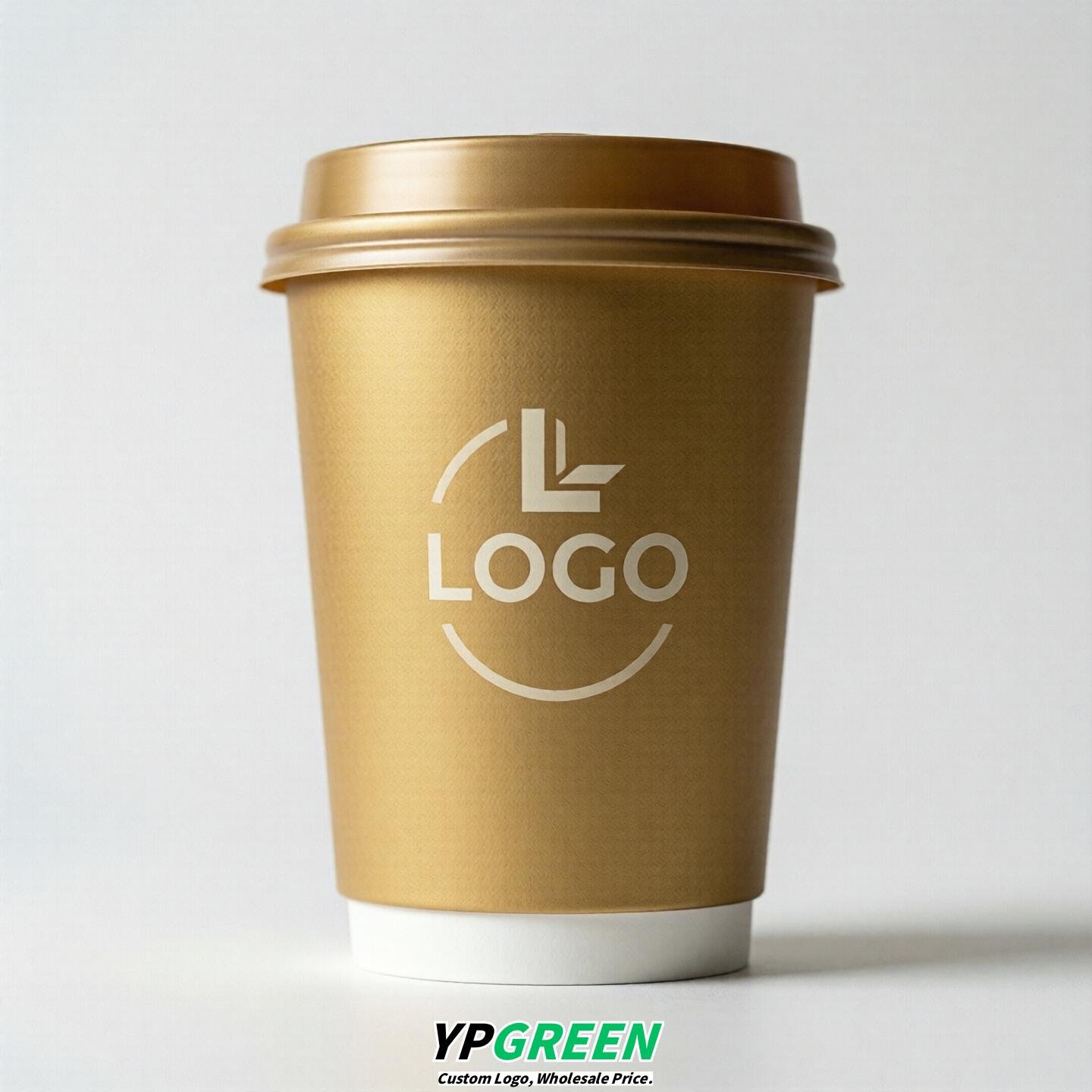 Gold Custom Logo Paper Cups: 8-24oz & Double Wall