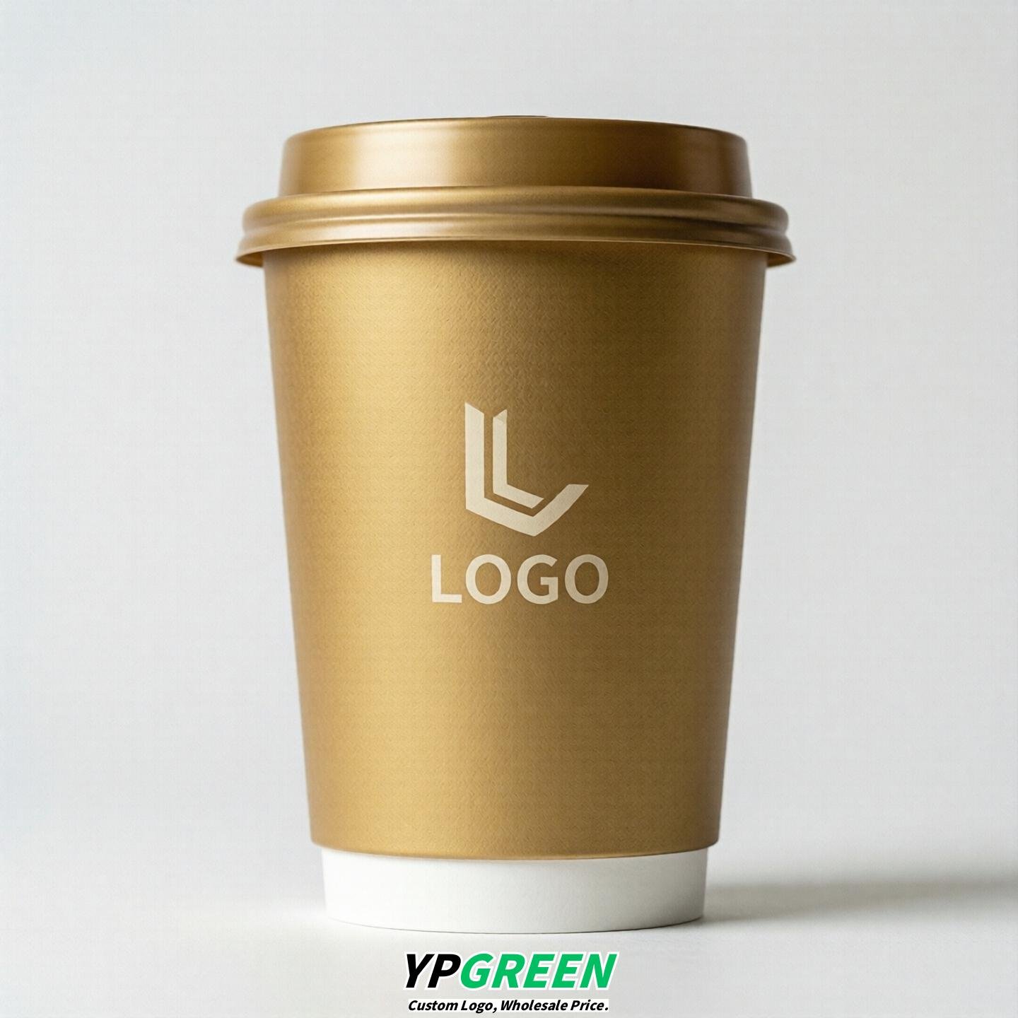 Gold Custom Logo Paper Cups: 8-24oz & Double Wall