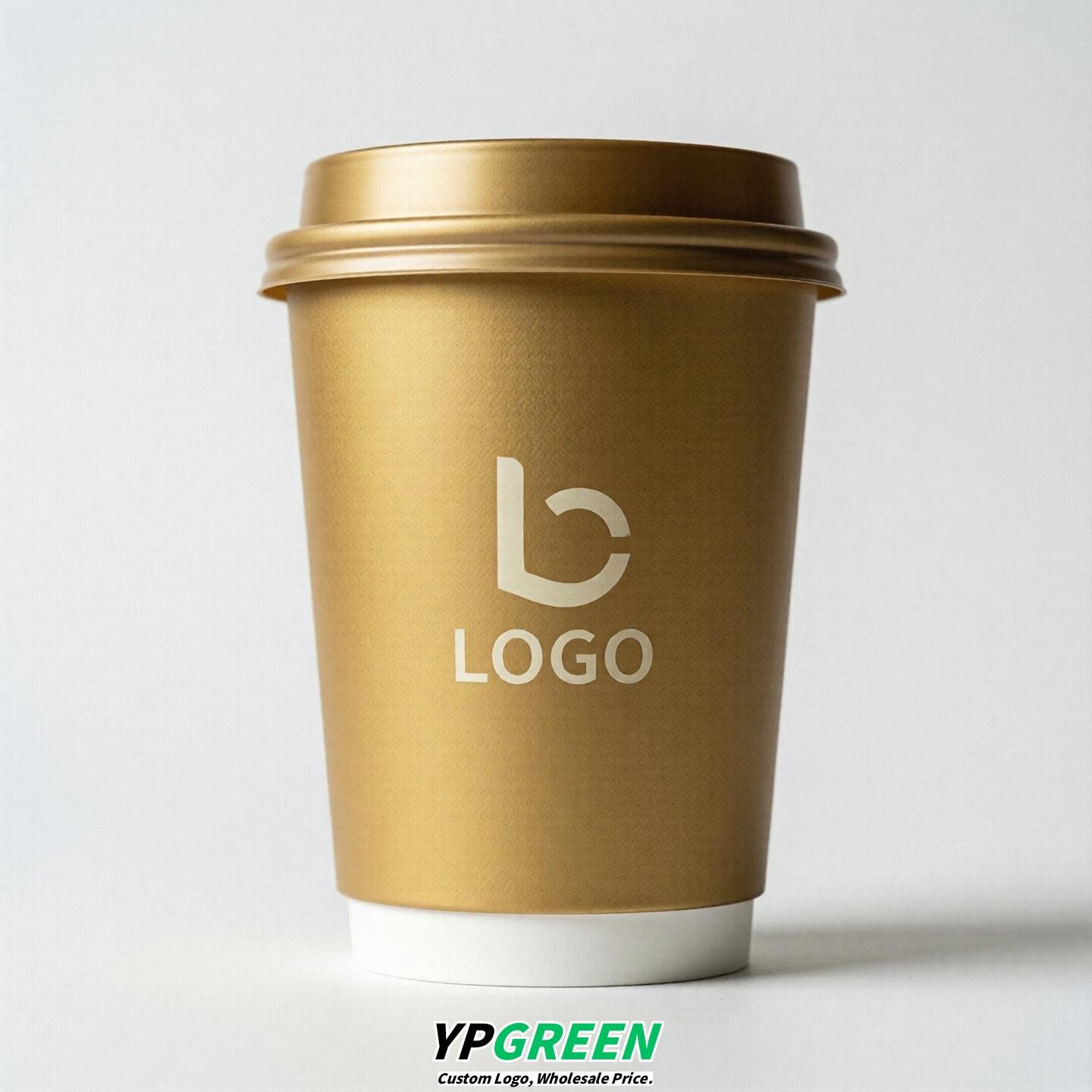 Gold Custom Logo Paper Cups: 8-24oz & Double Wall