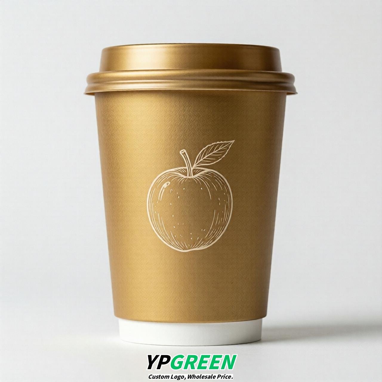 Gold Fruits Paper Cups with Lids 8-24oz