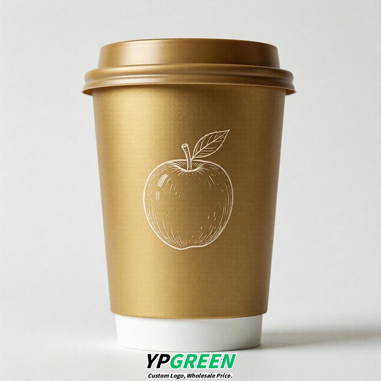 Gold Fruits Paper Cups with Lids 8-24oz