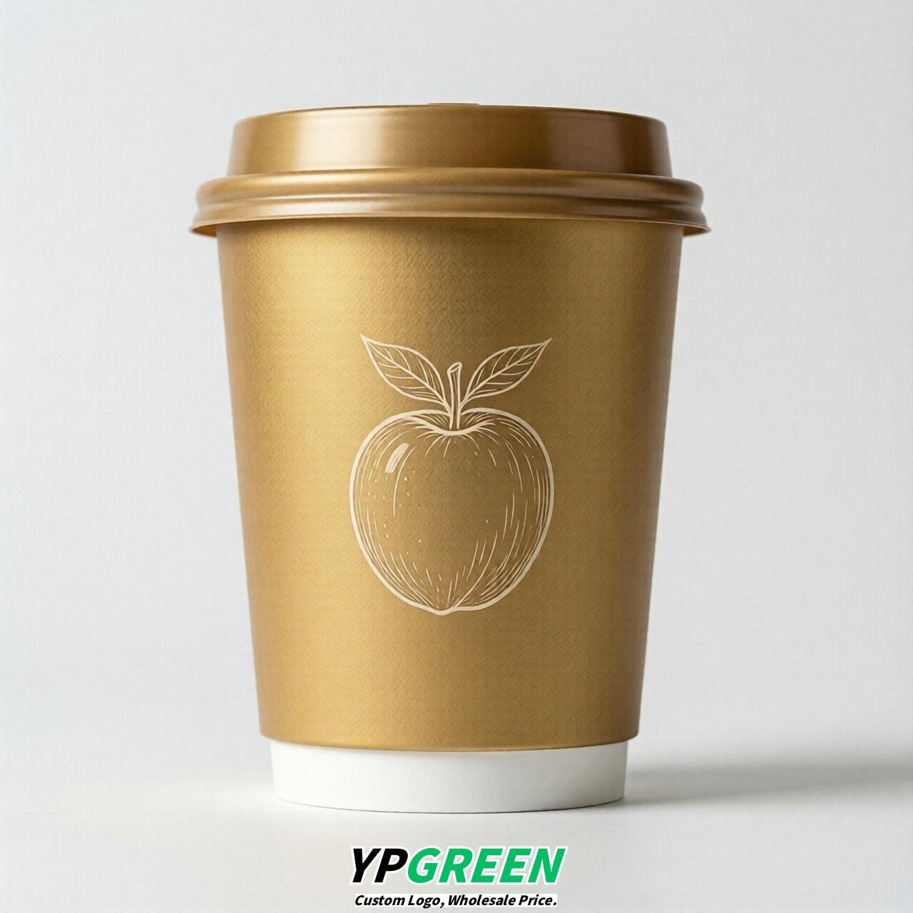 Gold Fruits Paper Cups with Lids 8-24oz