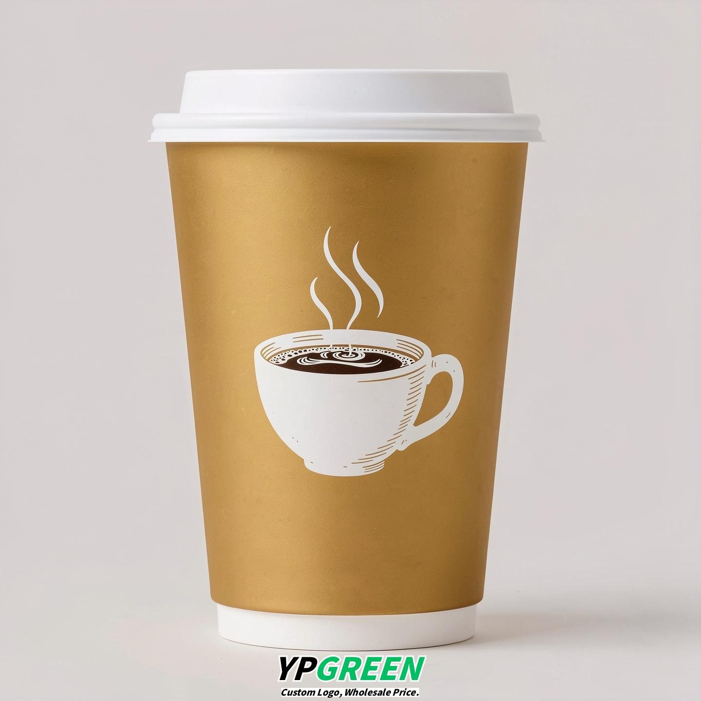 Gold Hot Coffee Icon Paper Cups - Disposable Steaming Coffee Design
