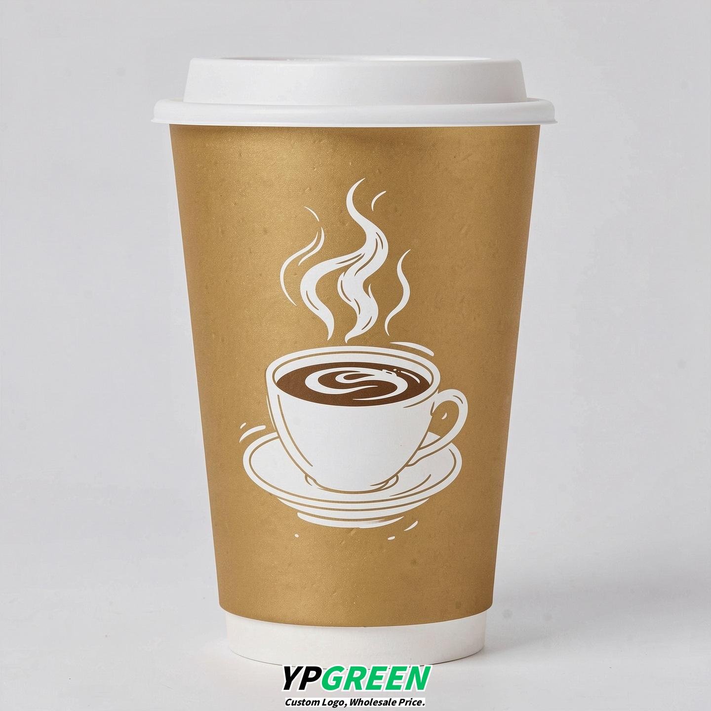 Gold Hot Coffee Icon Paper Cups - Disposable Steaming Coffee Design