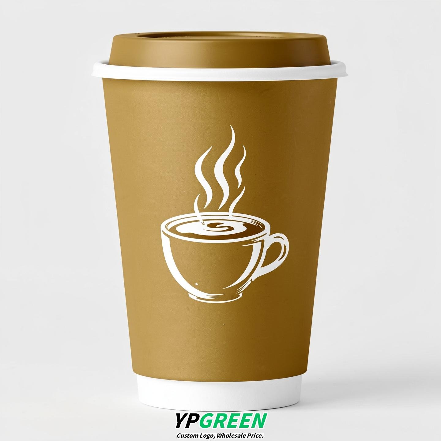 Gold Hot Coffee Icon Paper Cups - Disposable Steaming Coffee Design