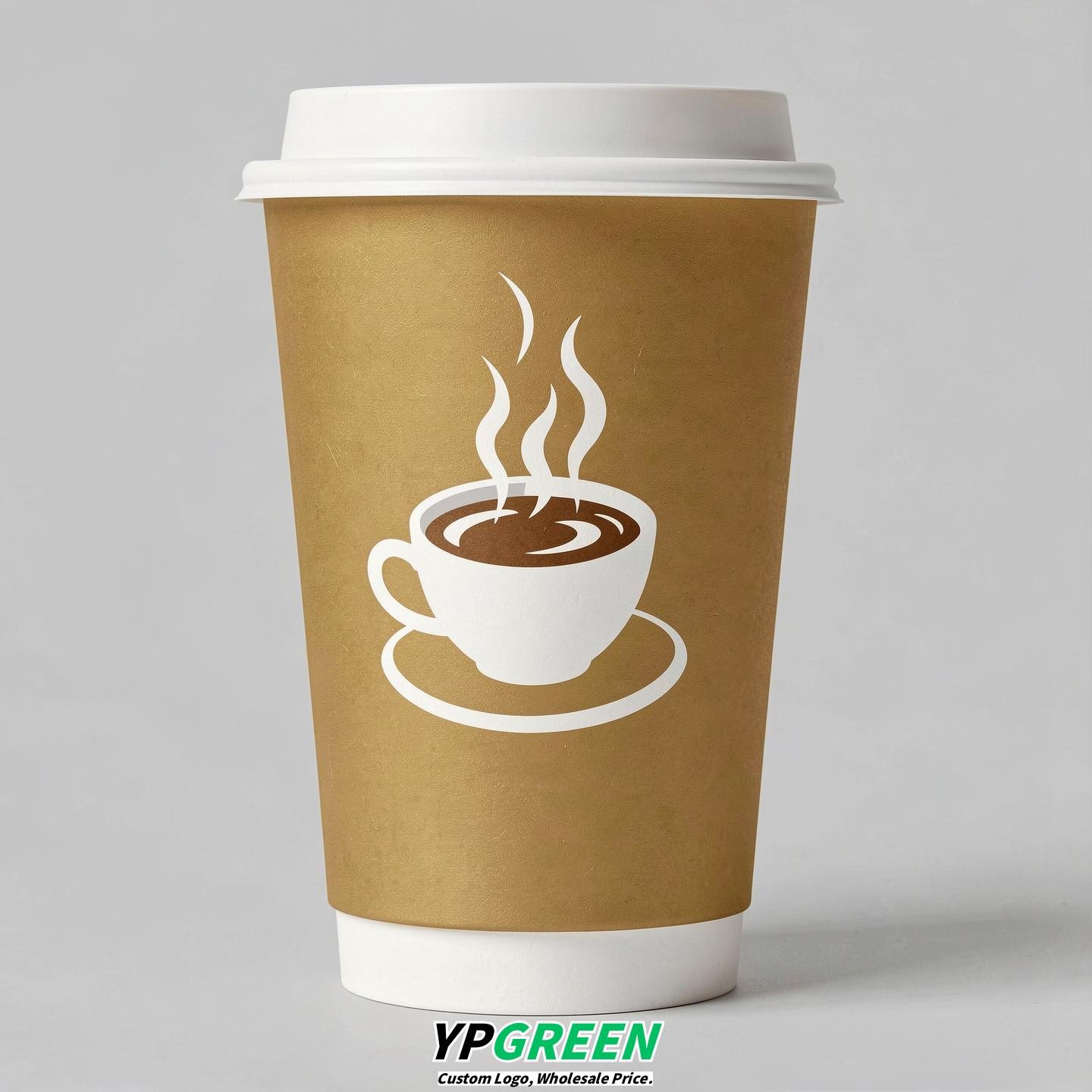 Gold Hot Coffee Icon Paper Cups - Disposable Steaming Coffee Design