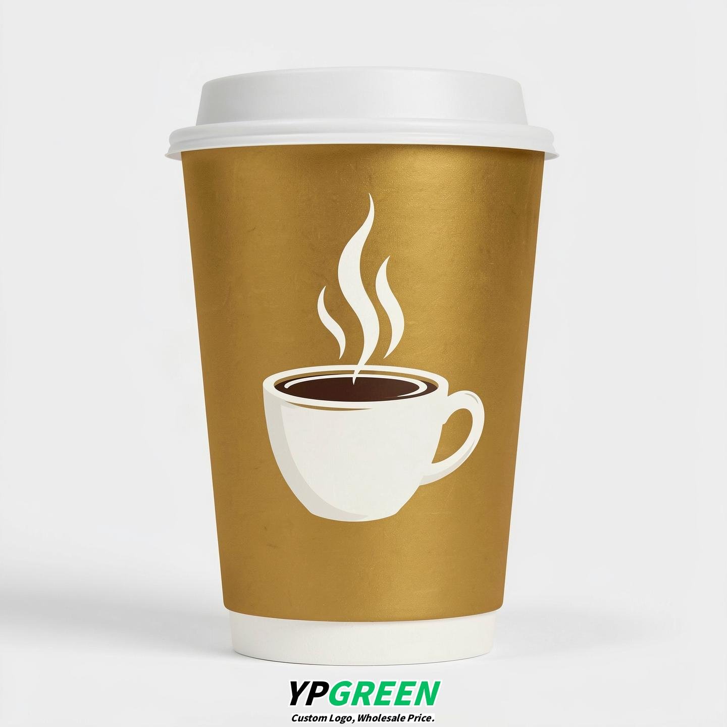 Gold Hot Coffee Icon Paper Cups - Disposable Steaming Coffee Design