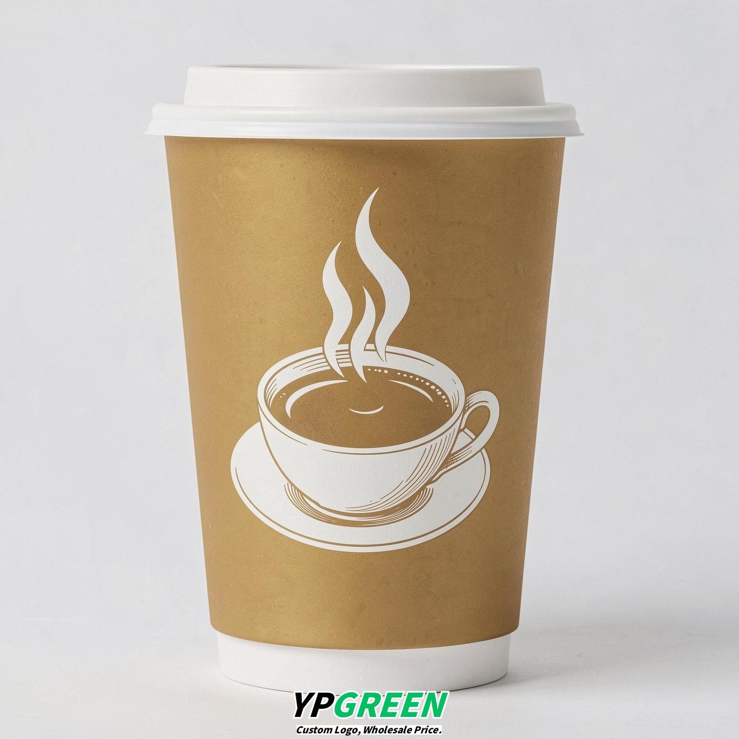 Gold Hot Coffee Icon Paper Cups - Disposable Steaming Coffee Design