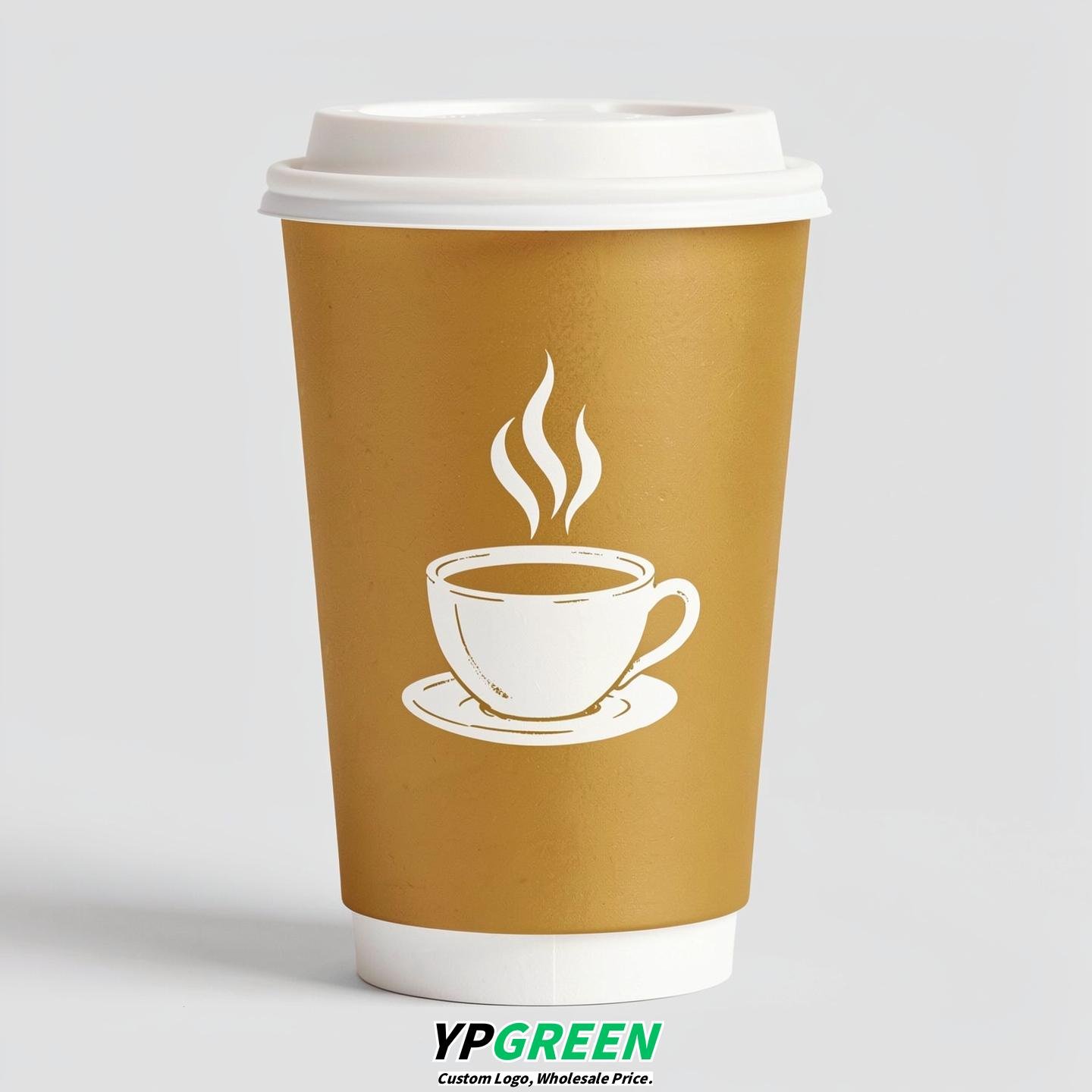 Gold Hot Coffee Icon Paper Cups - Disposable Steaming Coffee Design