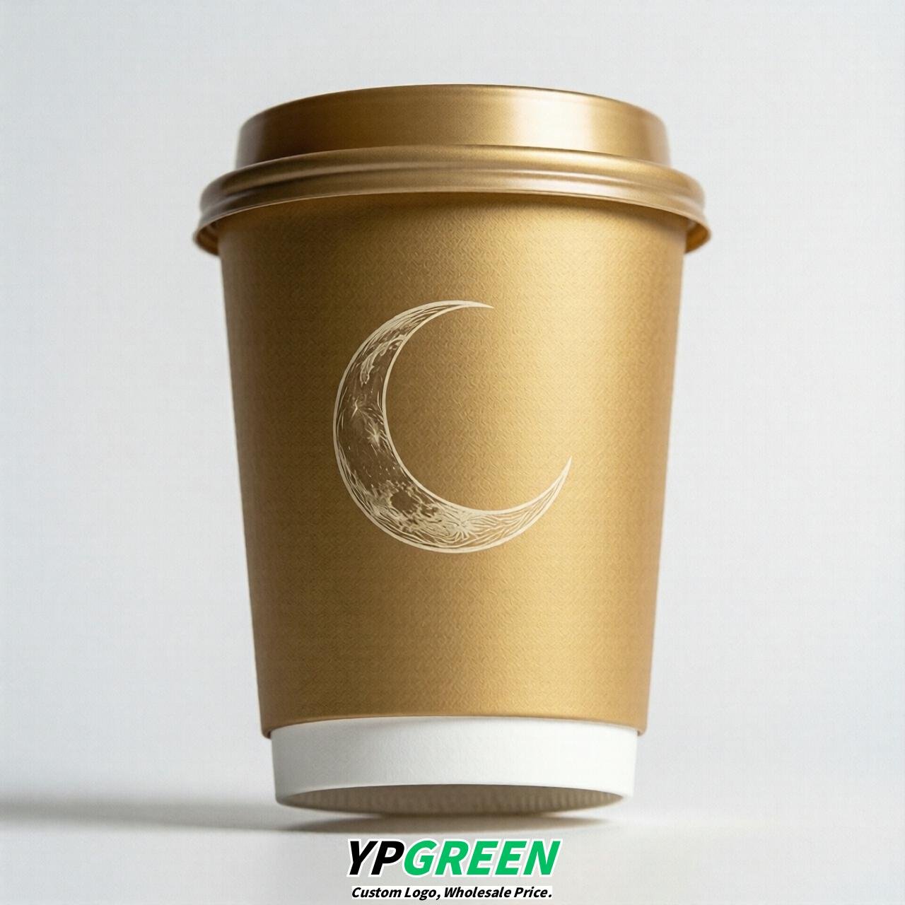 Gold Moon Paper Cups with Lids 8-24oz