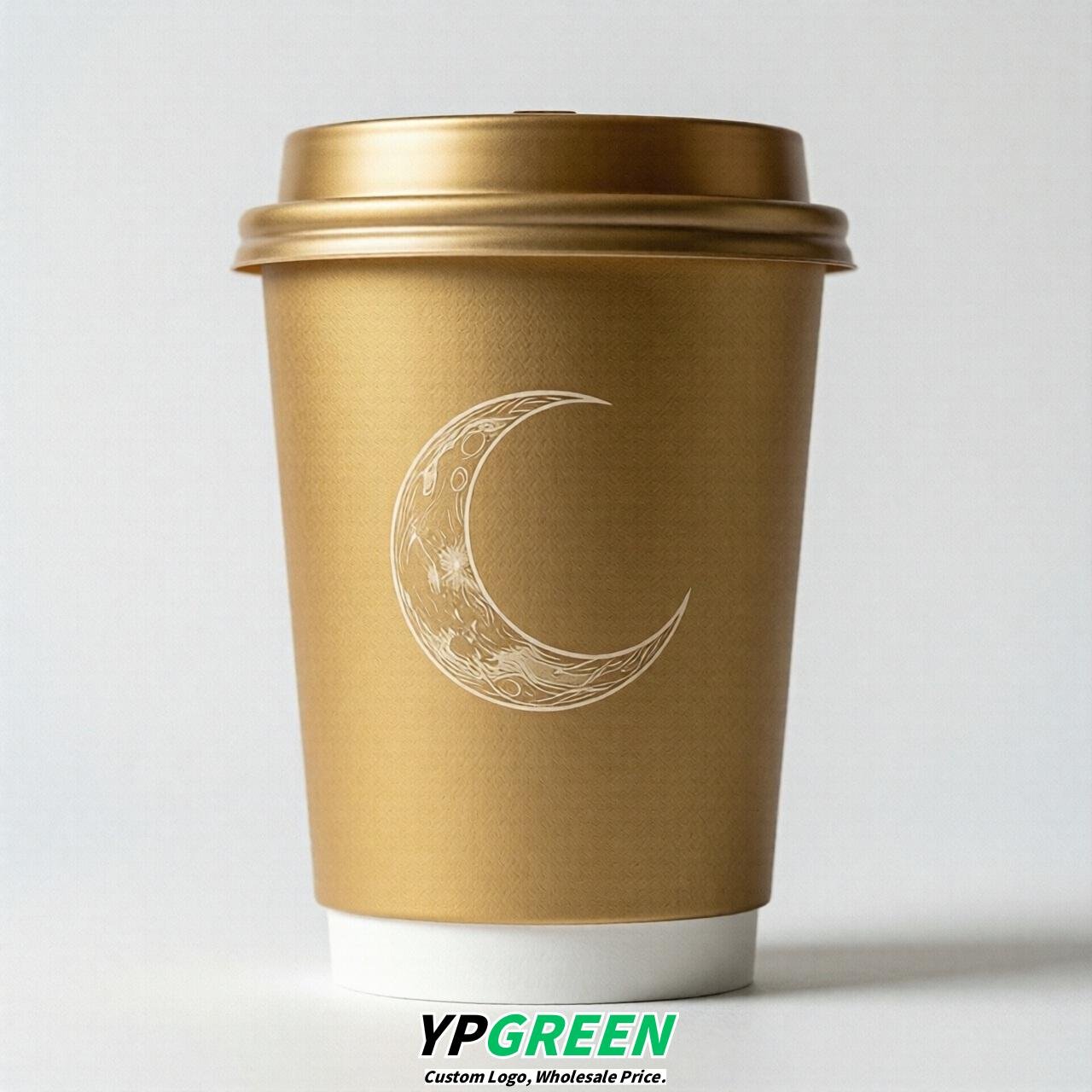 Gold Moon Paper Cups with Lids 8-24oz