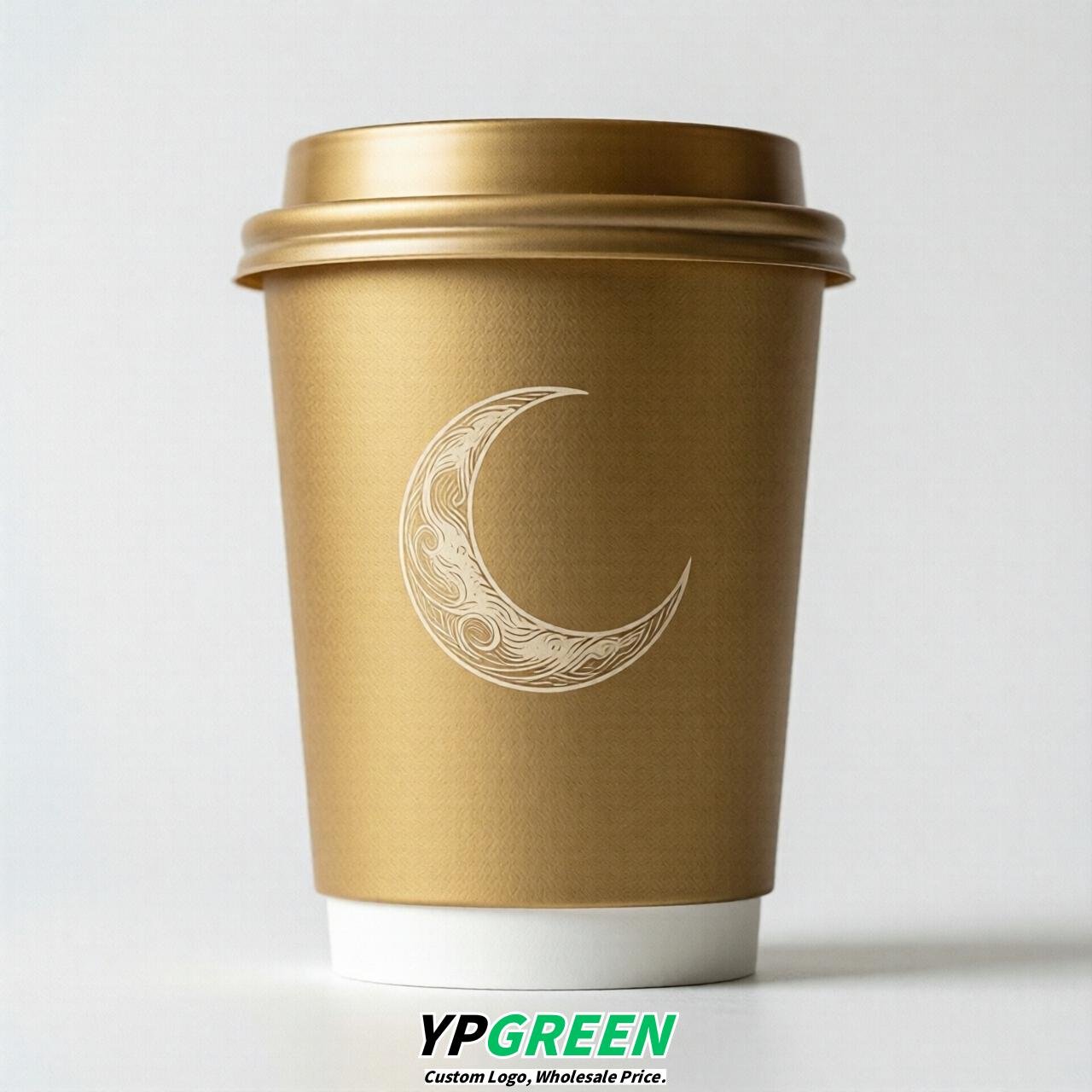 Gold Moon Paper Cups with Lids 8-24oz