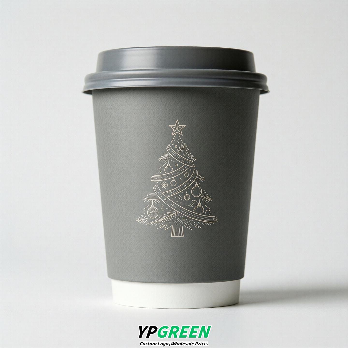Gray Paper Cups with Christmas Design 8-24oz