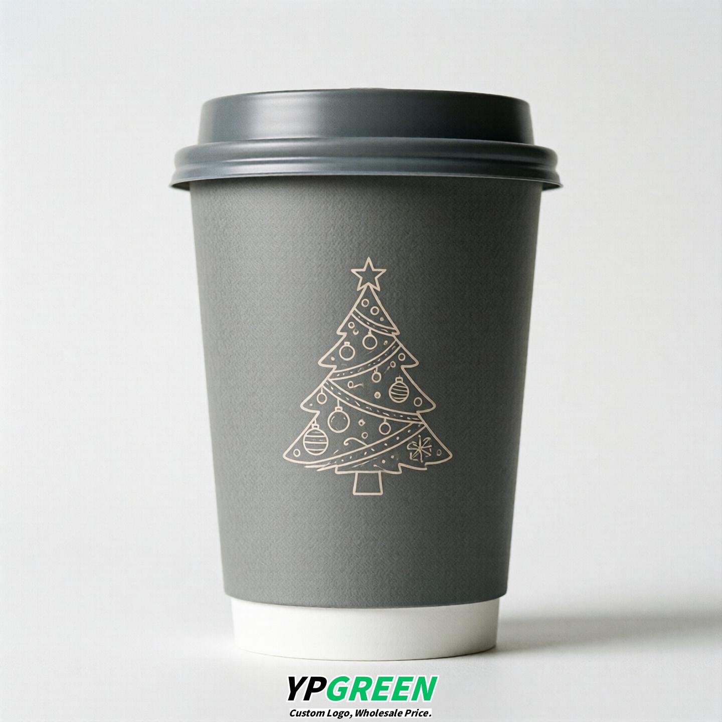 Gray Paper Cups with Christmas Design 8-24oz