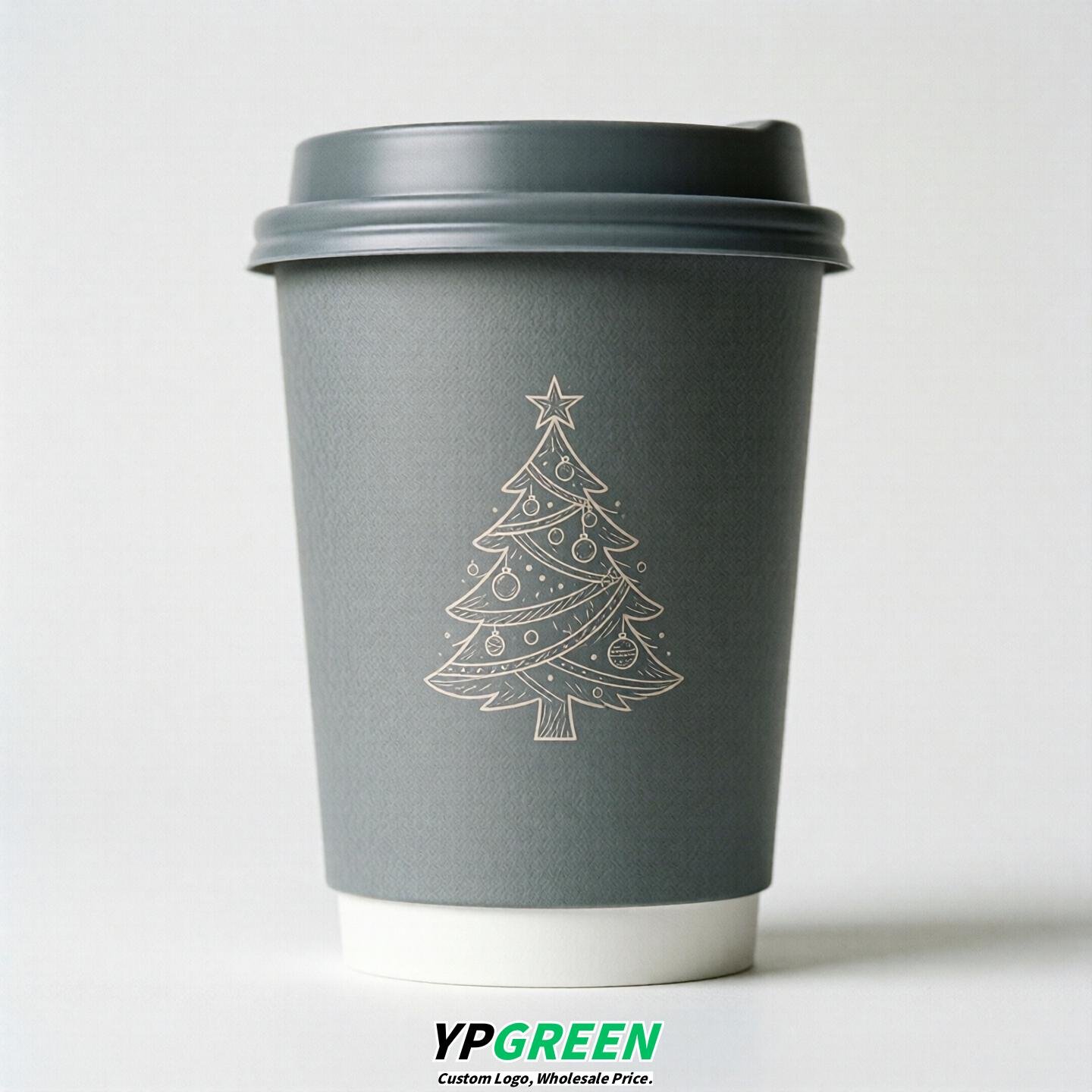 Gray Paper Cups with Christmas Design 8-24oz