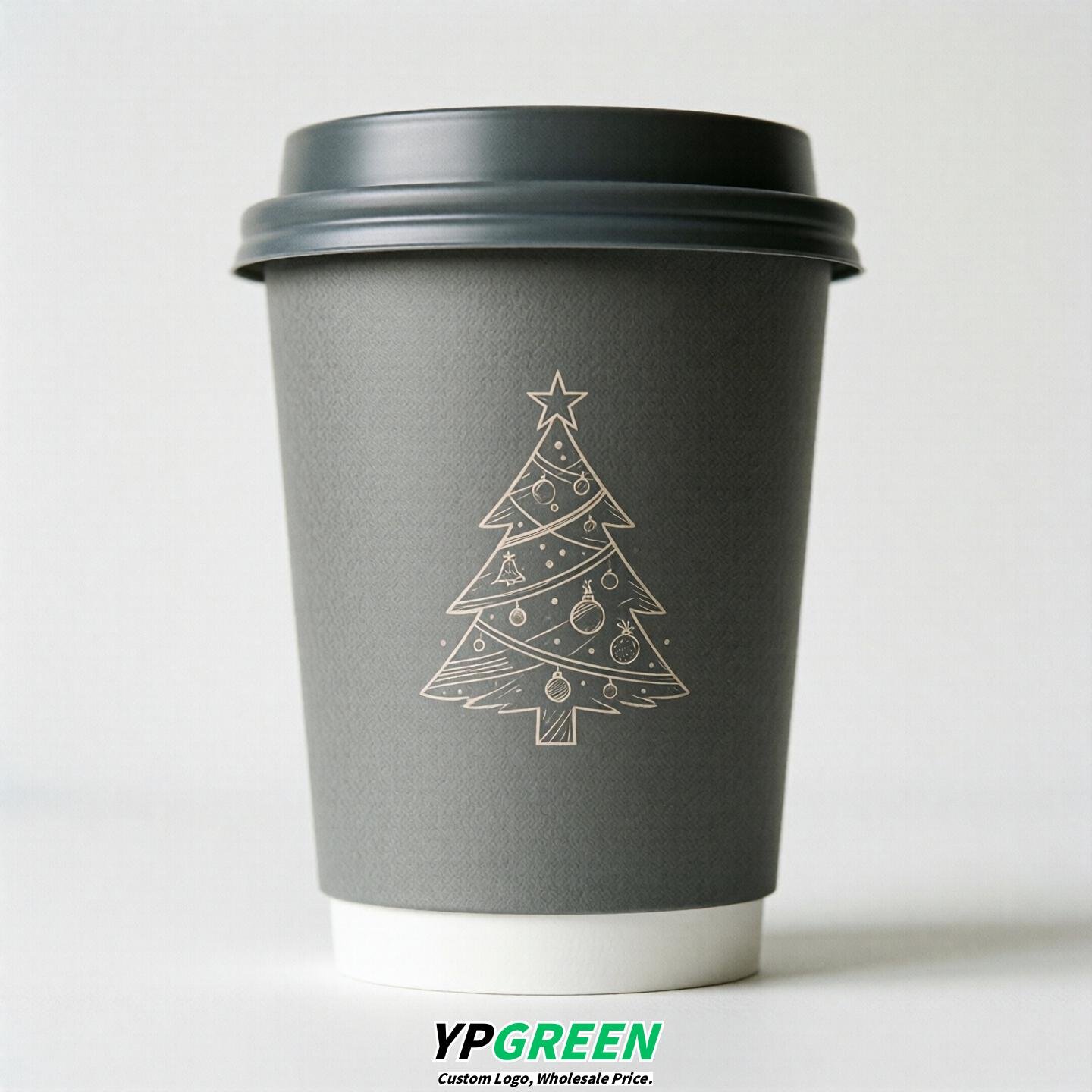 Gray Paper Cups with Christmas Design 8-24oz