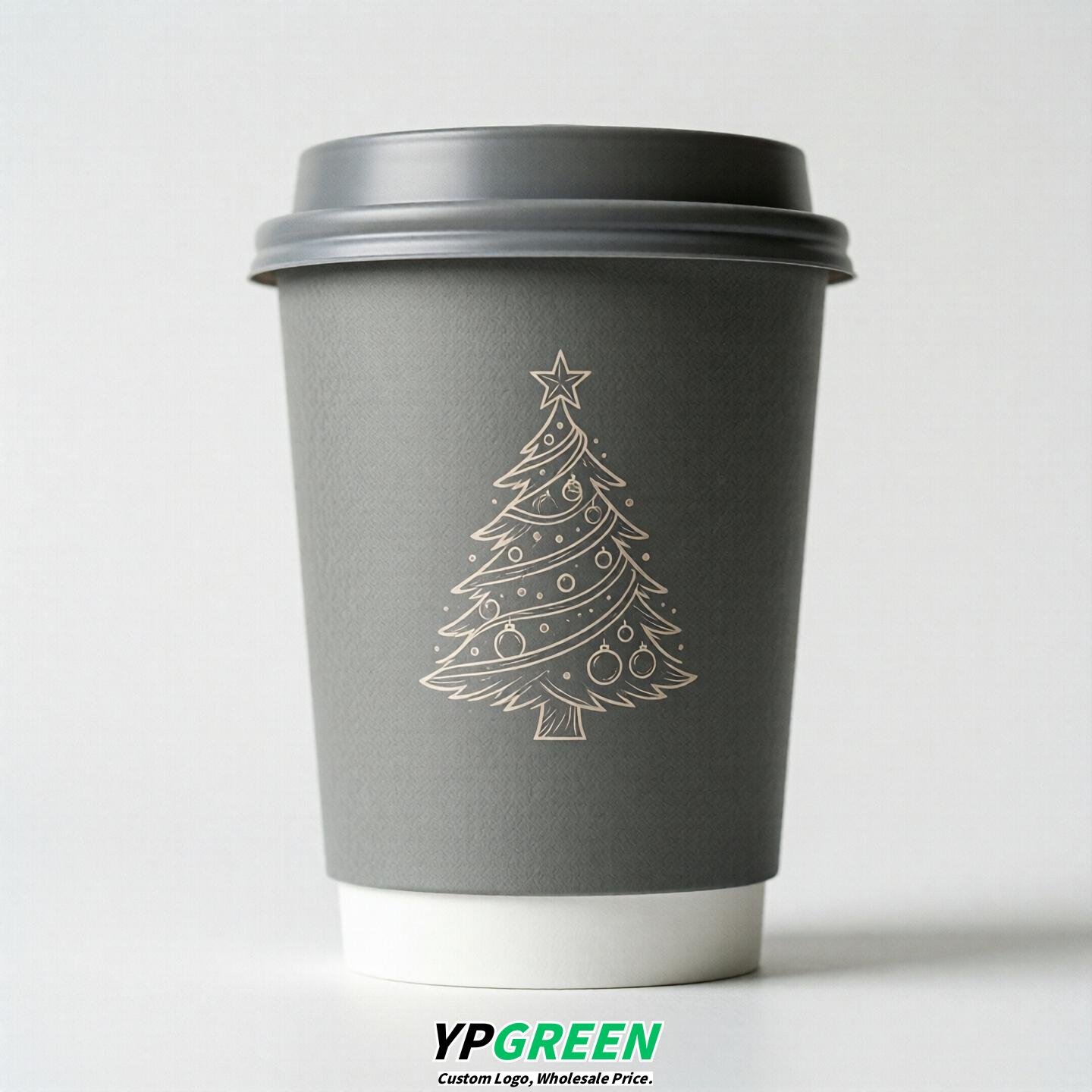 Gray Paper Cups with Christmas Design 8-24oz