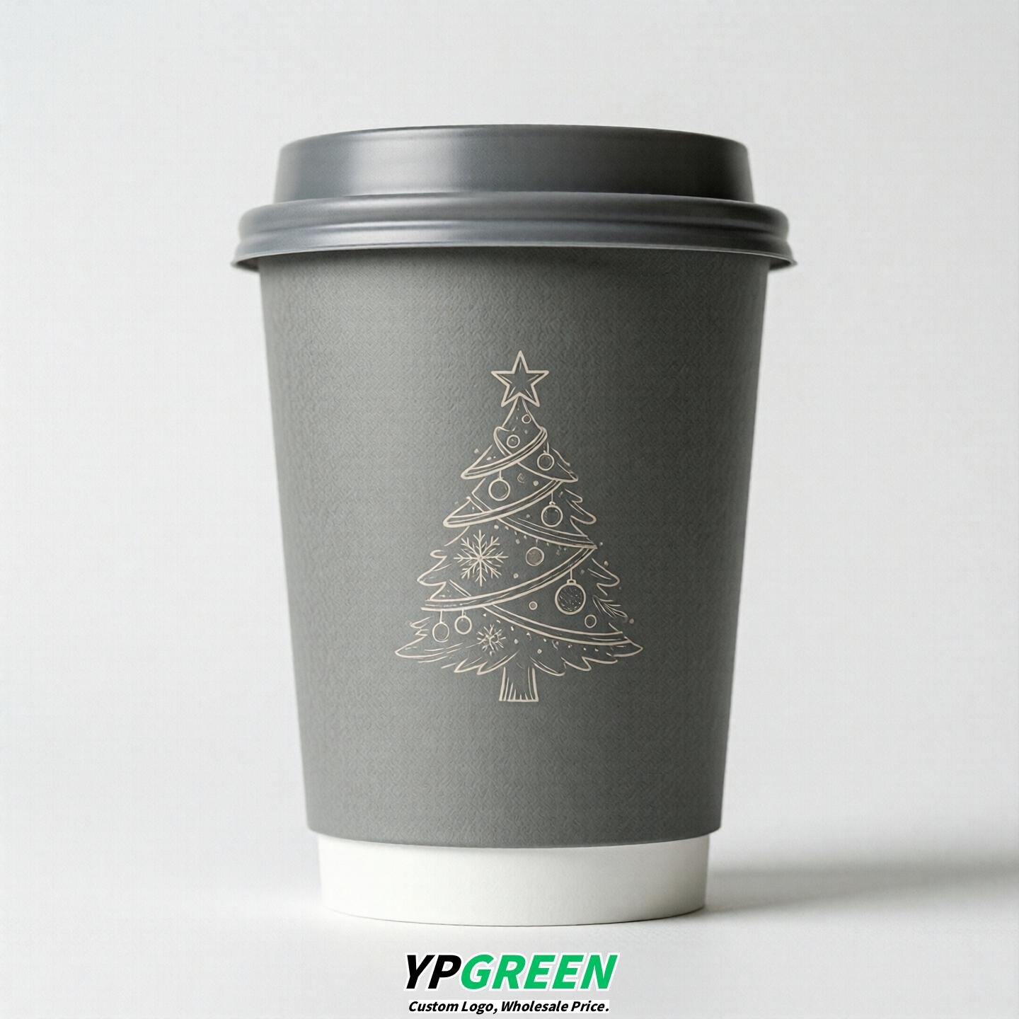 Gray Paper Cups with Christmas Design 8-24oz