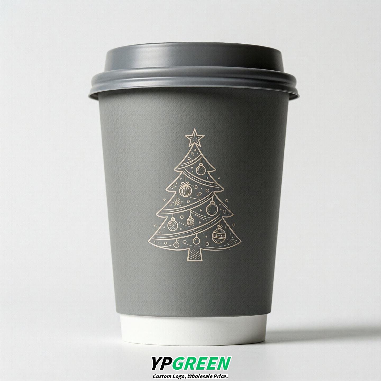 Gray Paper Cups with Christmas Design 8-24oz