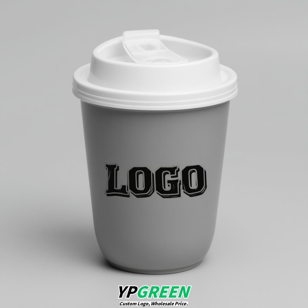Gray U Shape Cups with Lid - Custom Logo PP & PET Plastic Disposable
