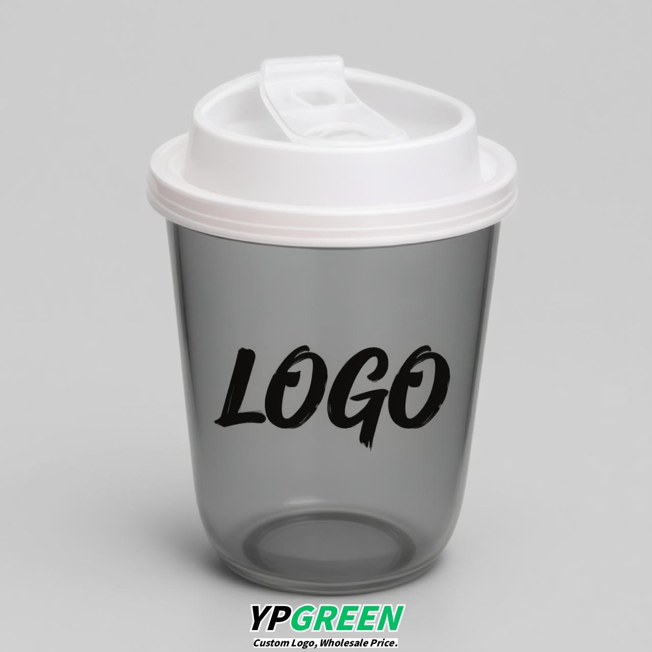Gray U Shape Cups with Lid - Custom Logo PP & PET Plastic Disposable