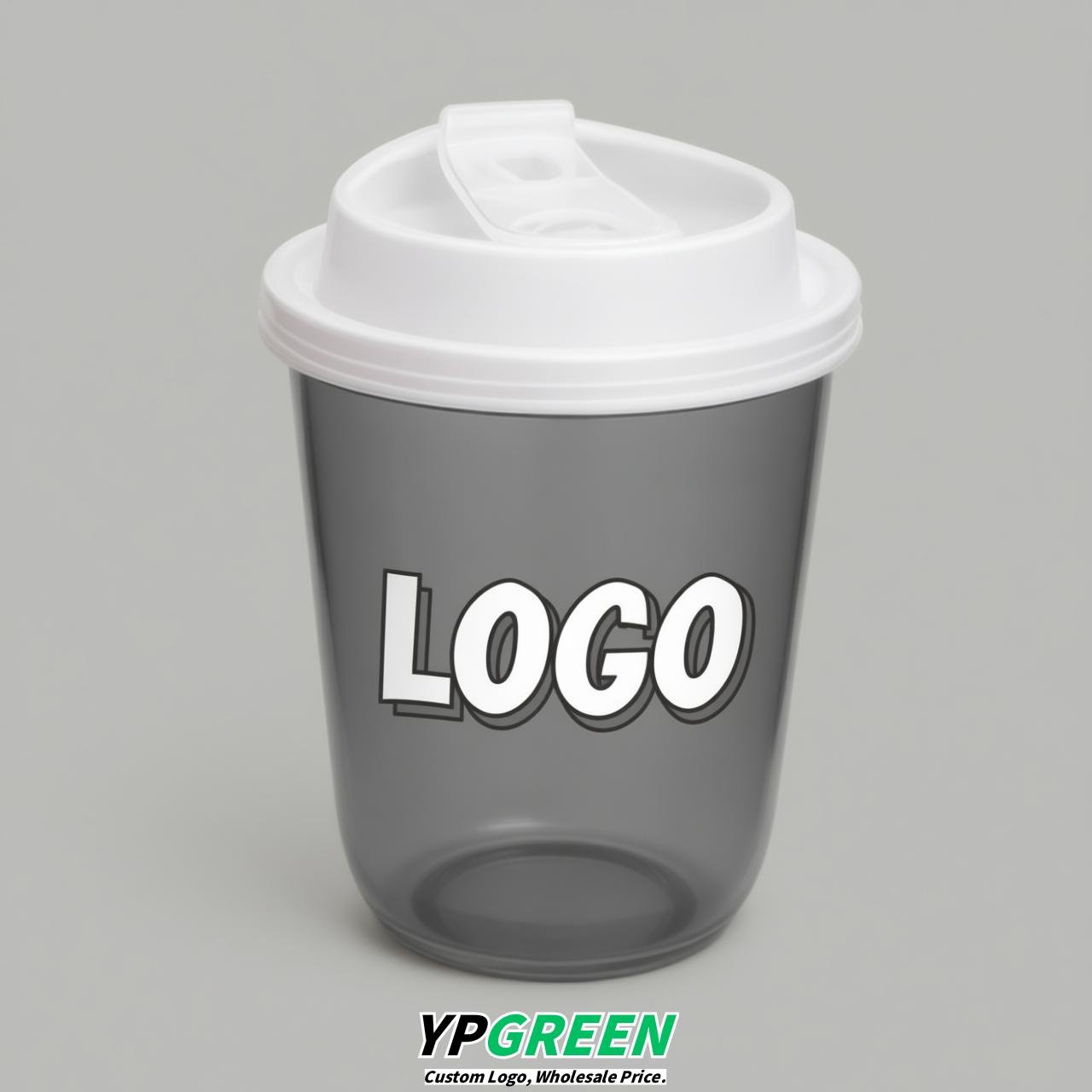 Gray U Shape Cups with Lid - Custom Logo PP & PET Plastic Disposable