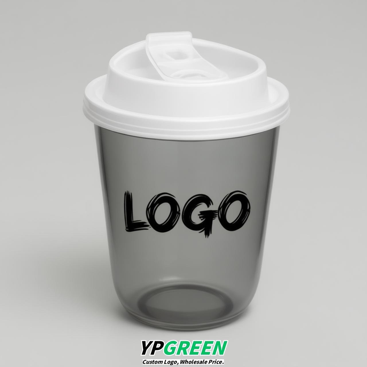 Gray U Shape Cups with Lid - Custom Logo PP & PET Plastic Disposable