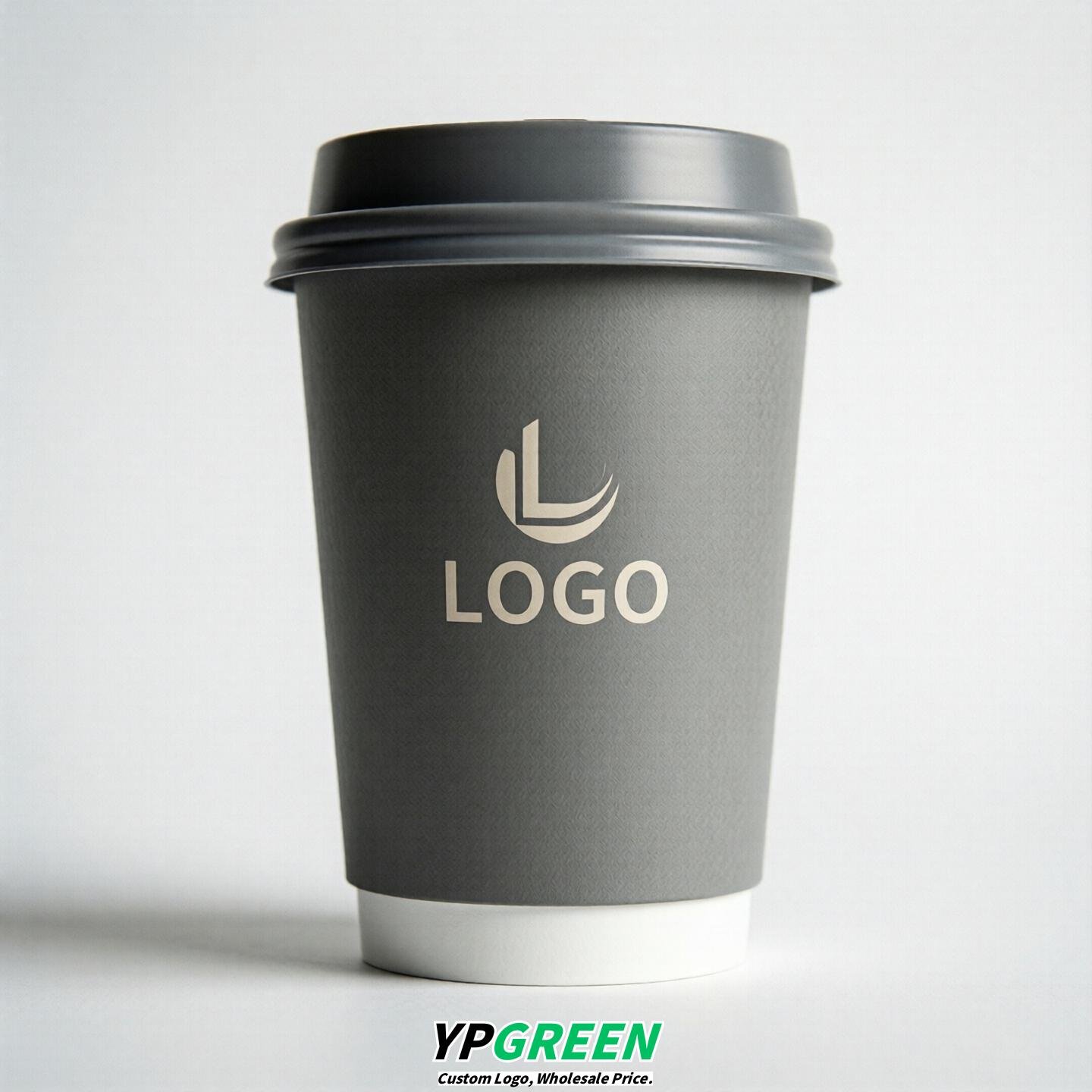 Gray Custom Logo Paper Cups: 8-24oz & Double Wall