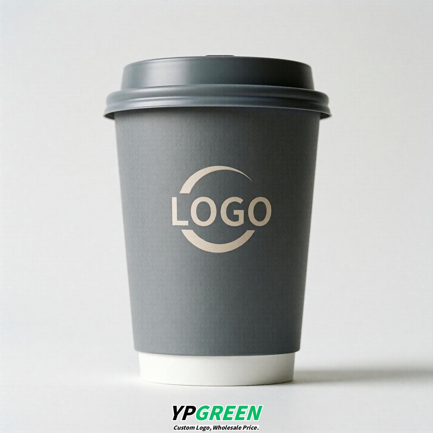 Gray Custom Logo Paper Cups: 8-24oz & Double Wall