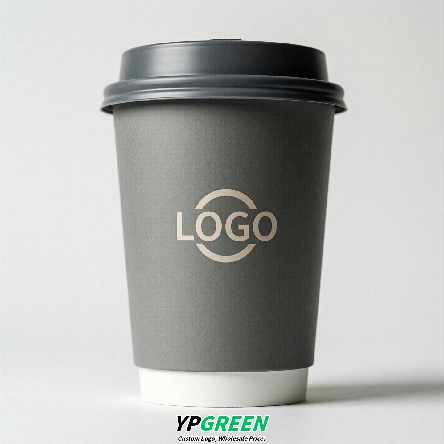 Gray Custom Logo Paper Cups: 8-24oz & Double Wall