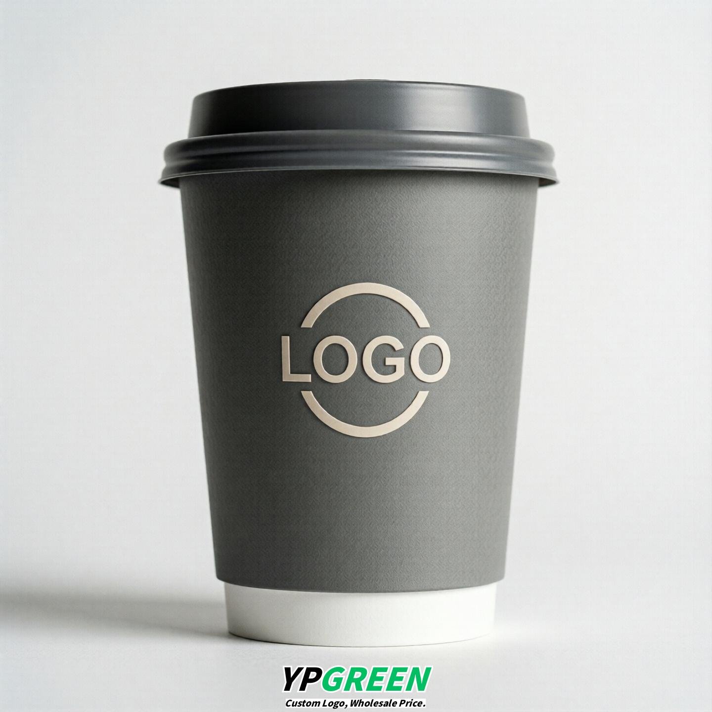 Gray Custom Logo Paper Cups: 8-24oz & Double Wall