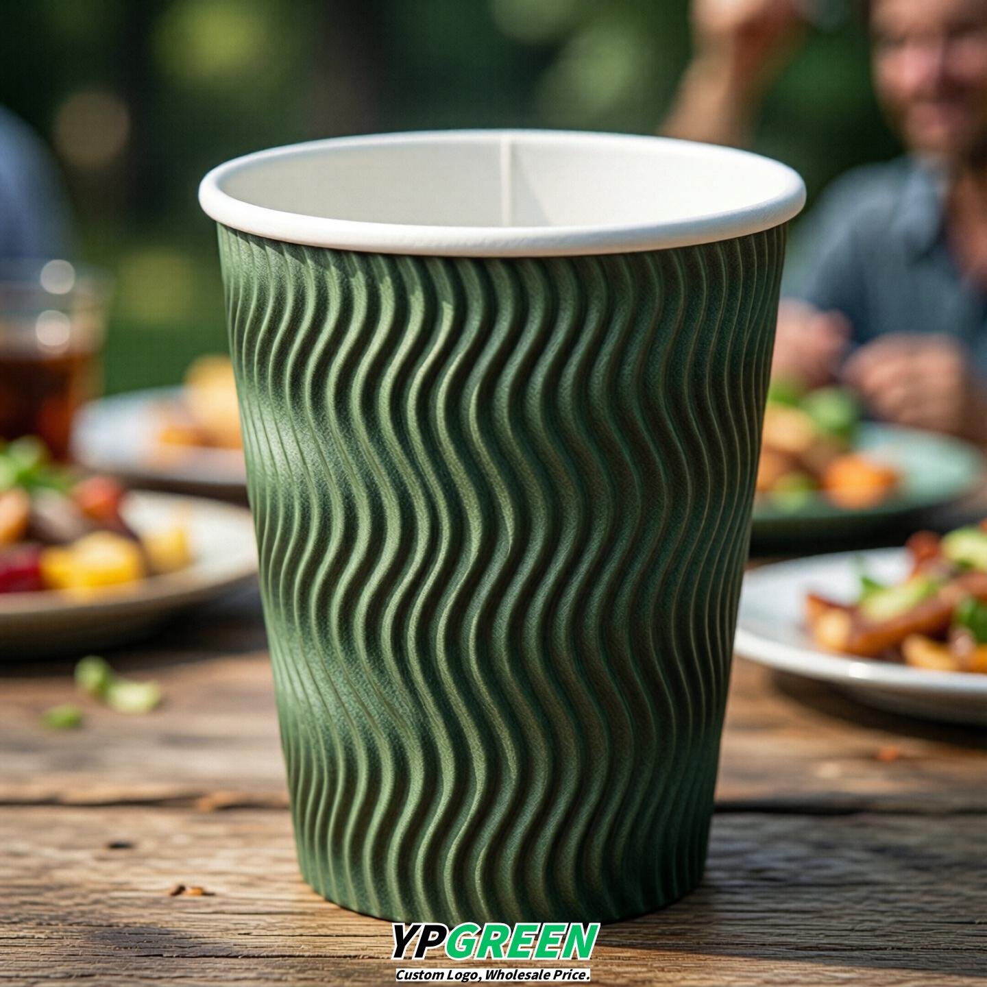 Green Embossed Paper Cups 10oz/12oz/16oz/20oz/22oz