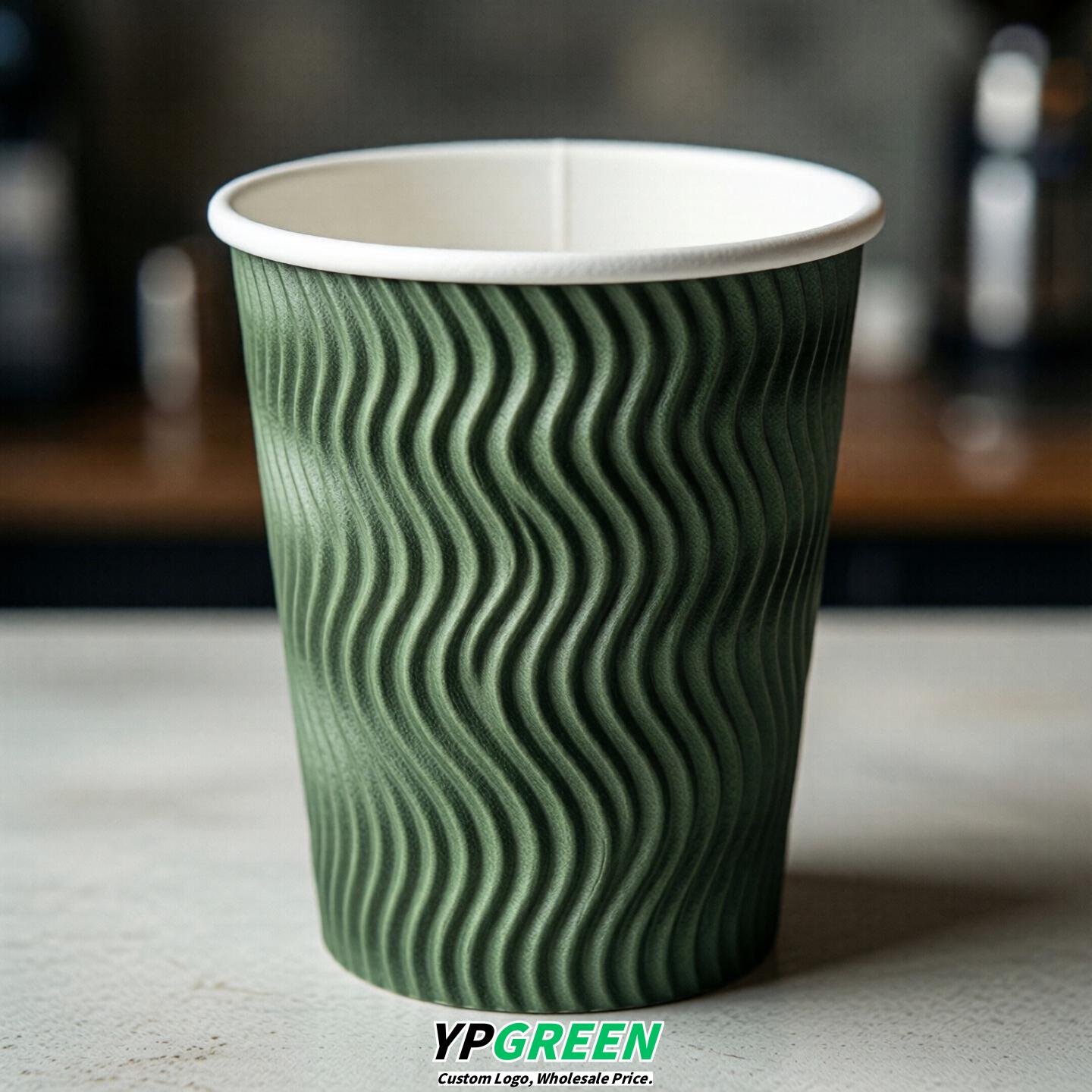 Green Embossed Paper Cups 10oz/12oz/16oz/20oz/22oz