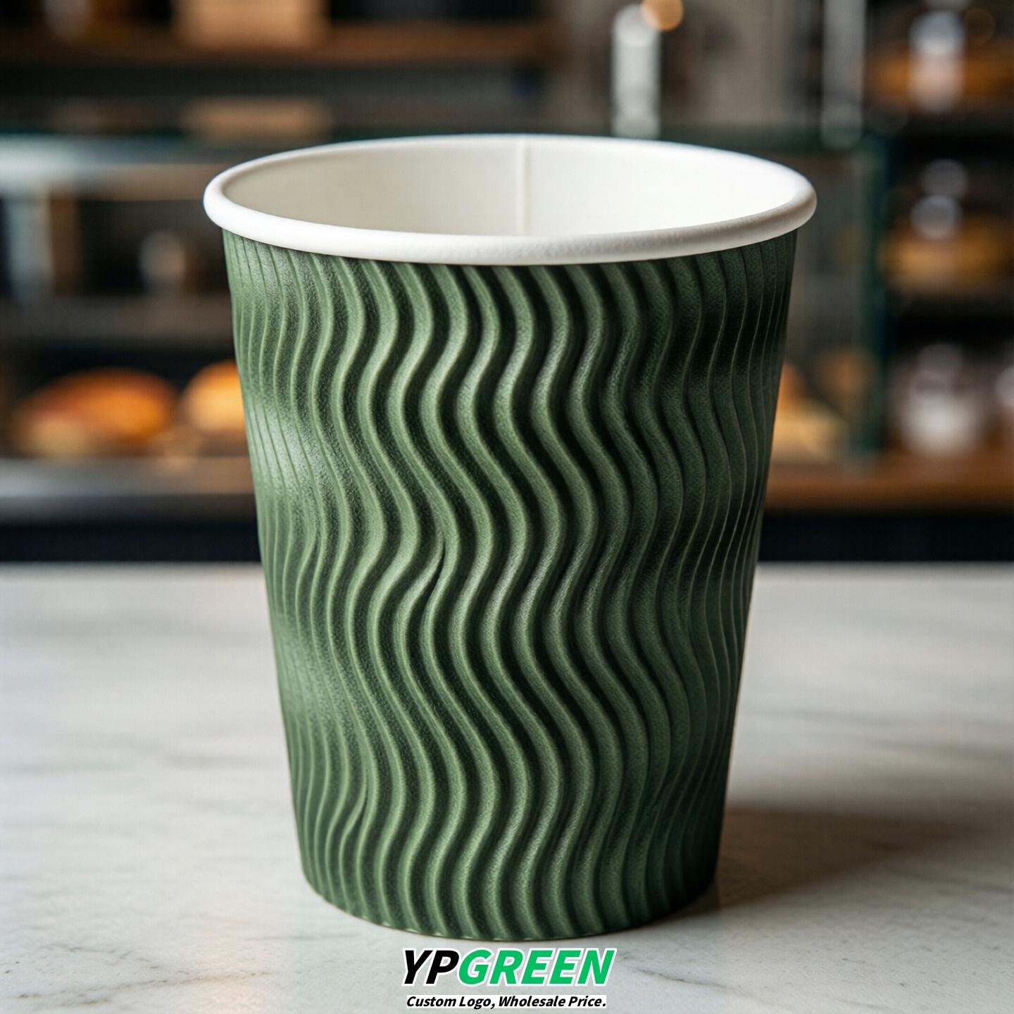Green Embossed Paper Cups 10oz/12oz/16oz/20oz/22oz