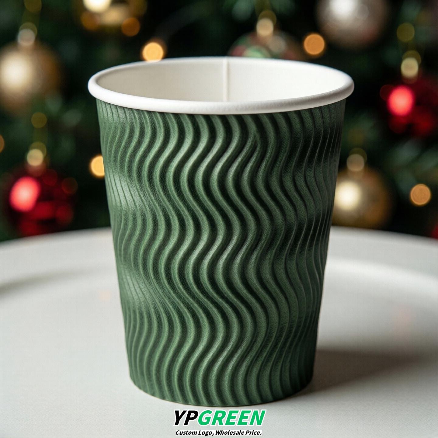 Green Embossed Paper Cups 10oz/12oz/16oz/20oz/22oz