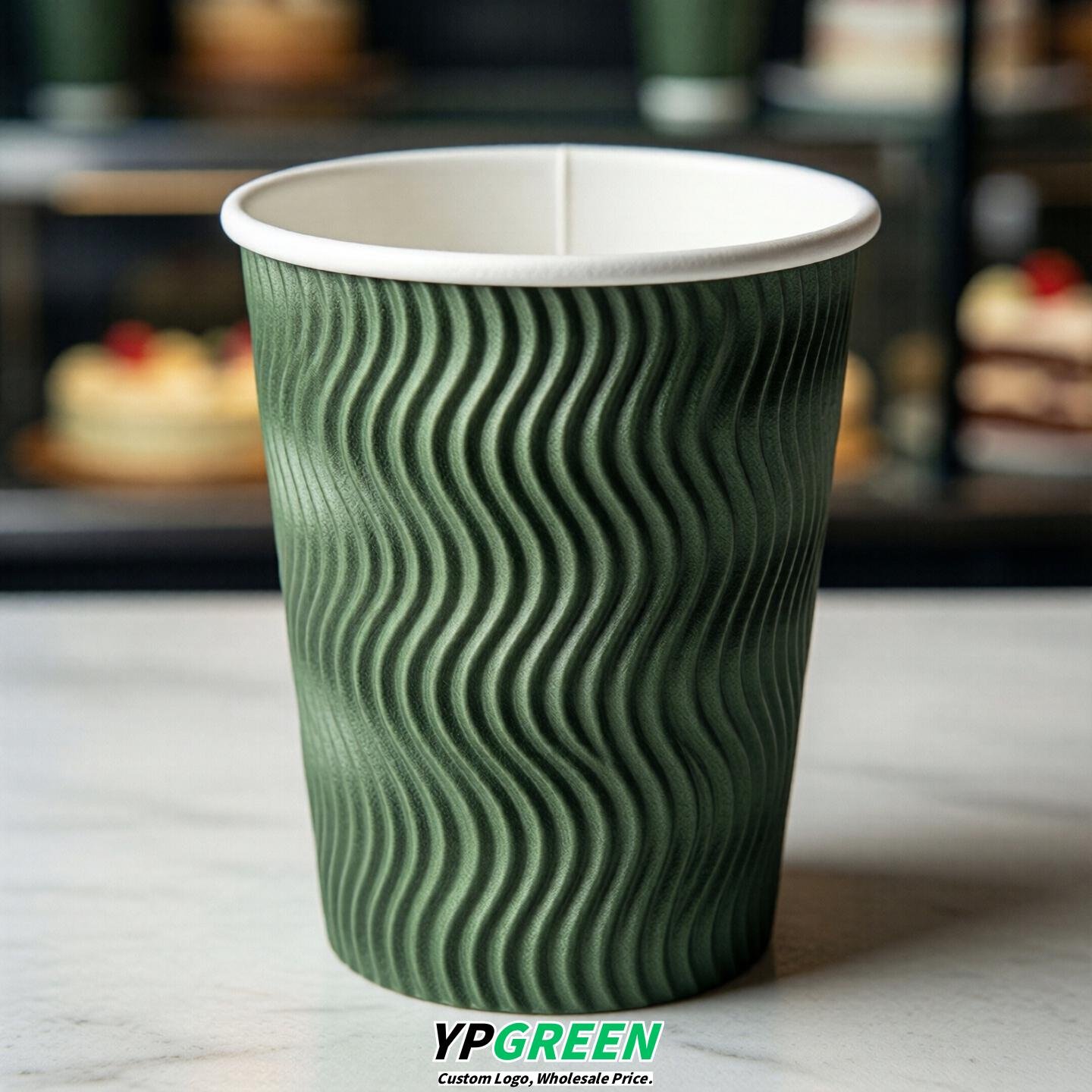 Green Embossed Paper Cups 10oz/12oz/16oz/20oz/22oz