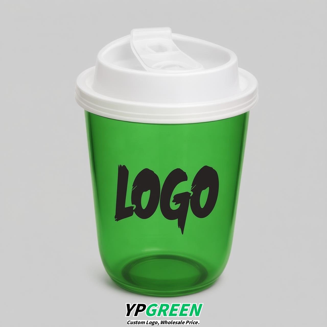 Green U Shape Cups with Lid - Custom Logo PP & PET Plastic Disposable