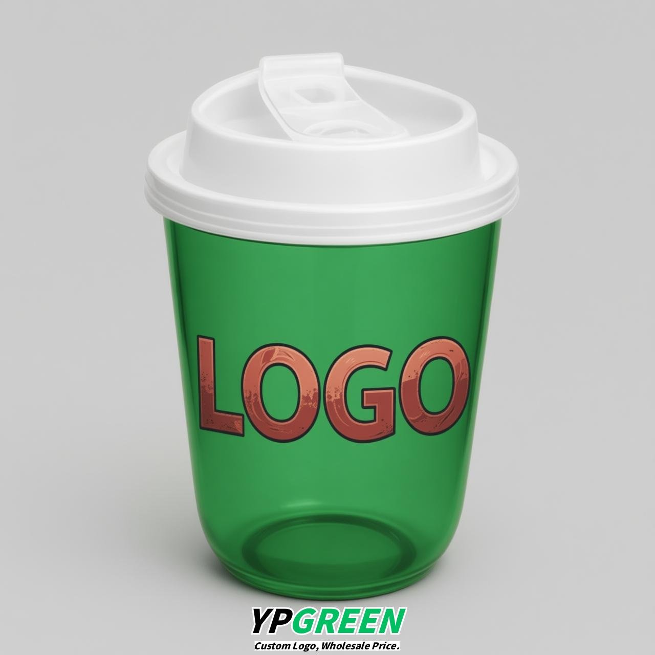 Green U Shape Cups with Lid - Custom Logo PP & PET Plastic Disposable