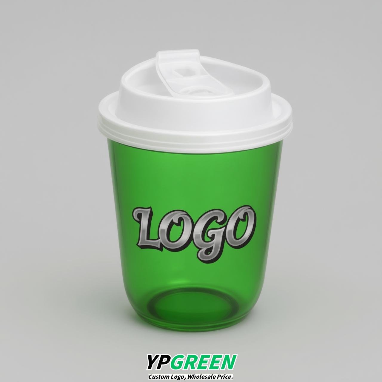 Green U Shape Cups with Lid - Custom Logo PP & PET Plastic Disposable