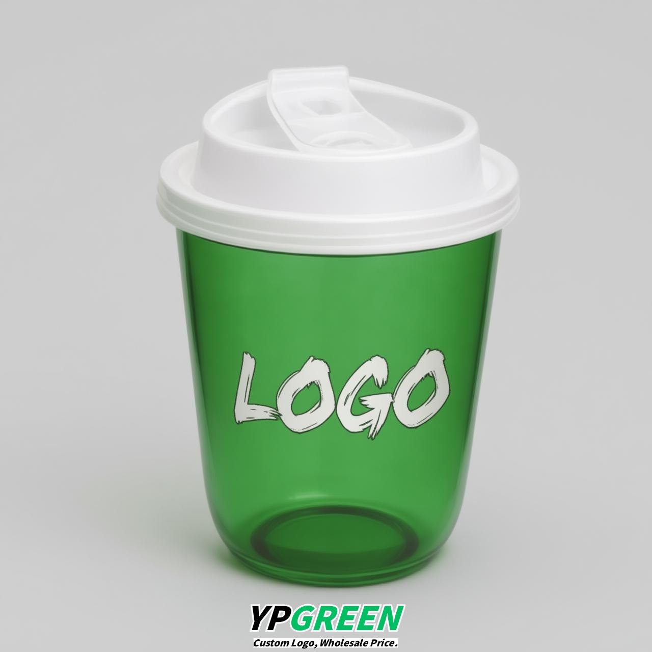 Green U Shape Cups with Lid - Custom Logo PP & PET Plastic Disposable