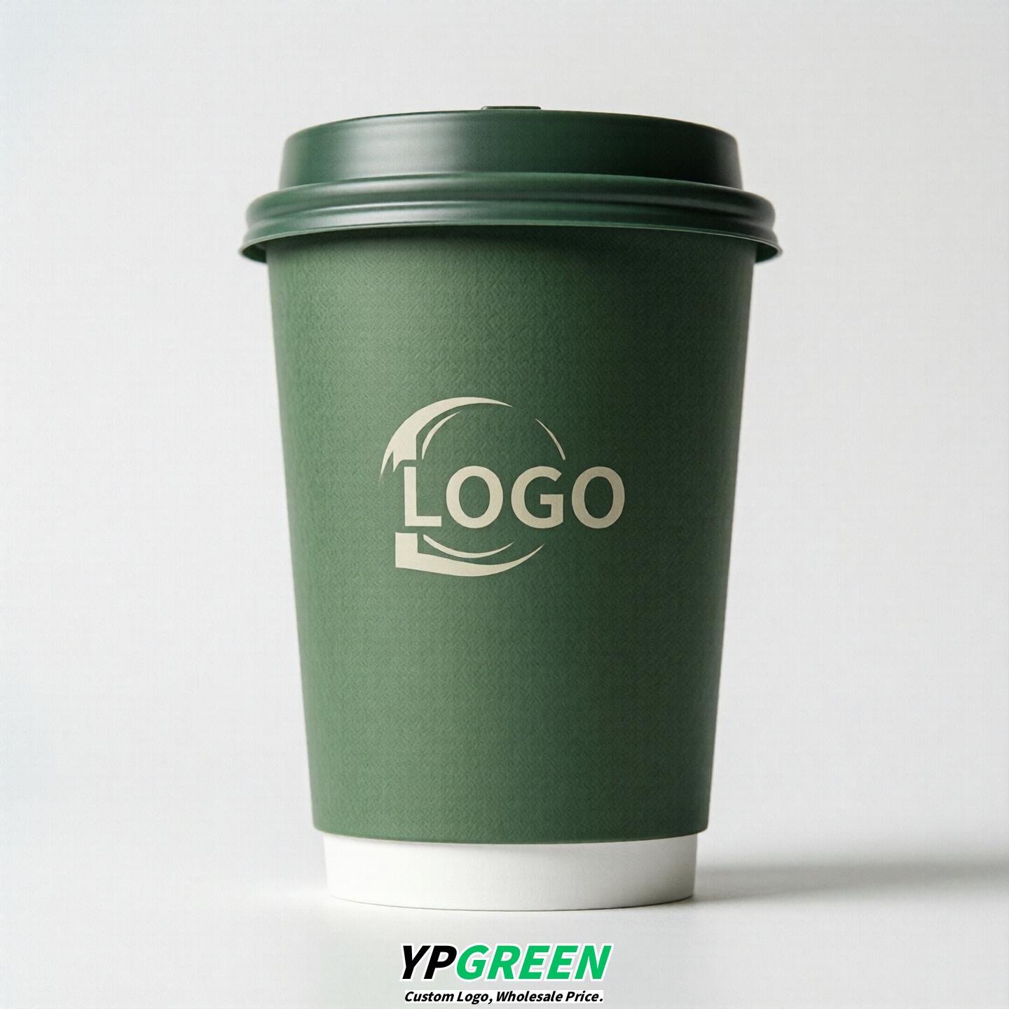 Green Custom Logo Paper Cups: 8-24oz & Double Wall
