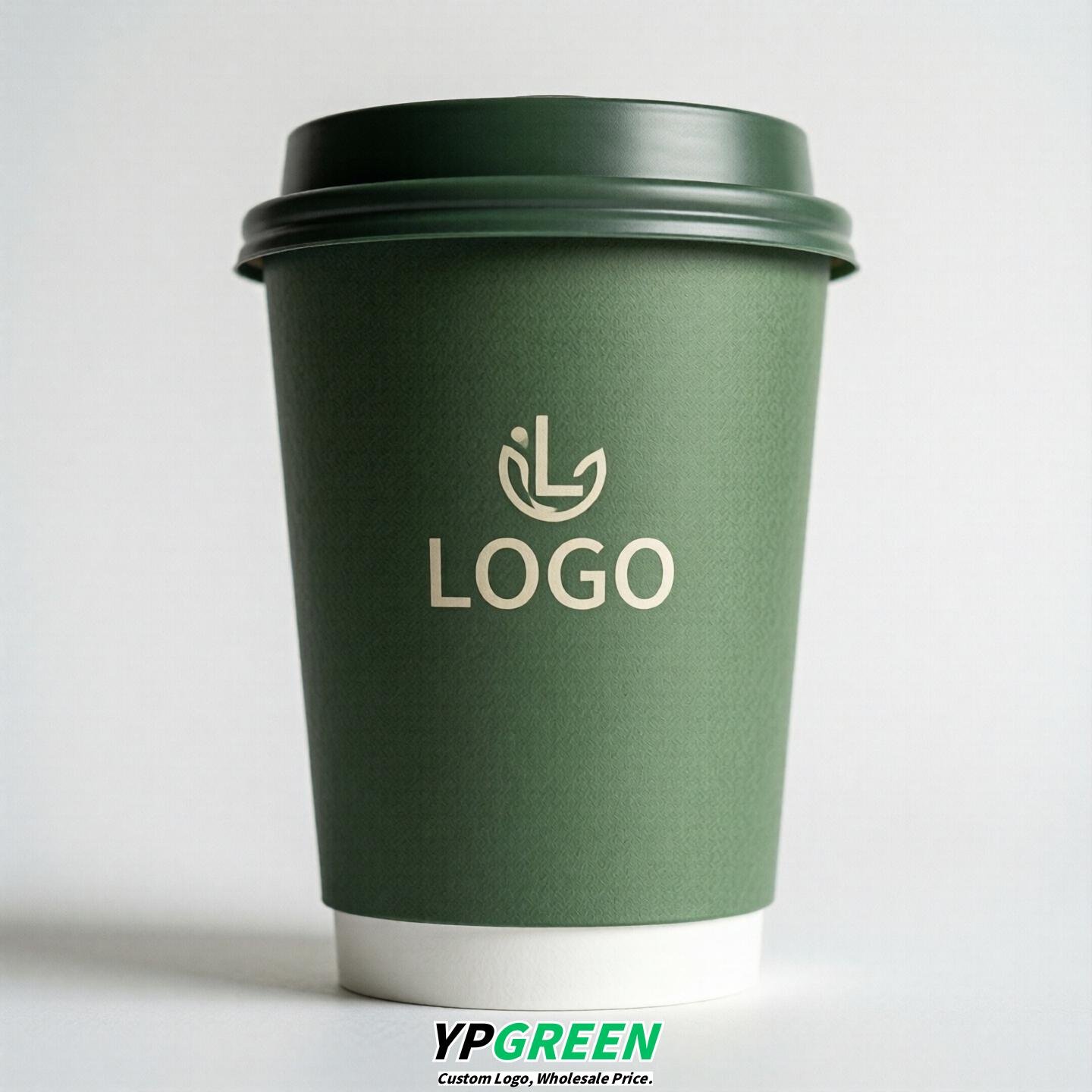 Green Custom Logo Paper Cups: 8-24oz & Double Wall